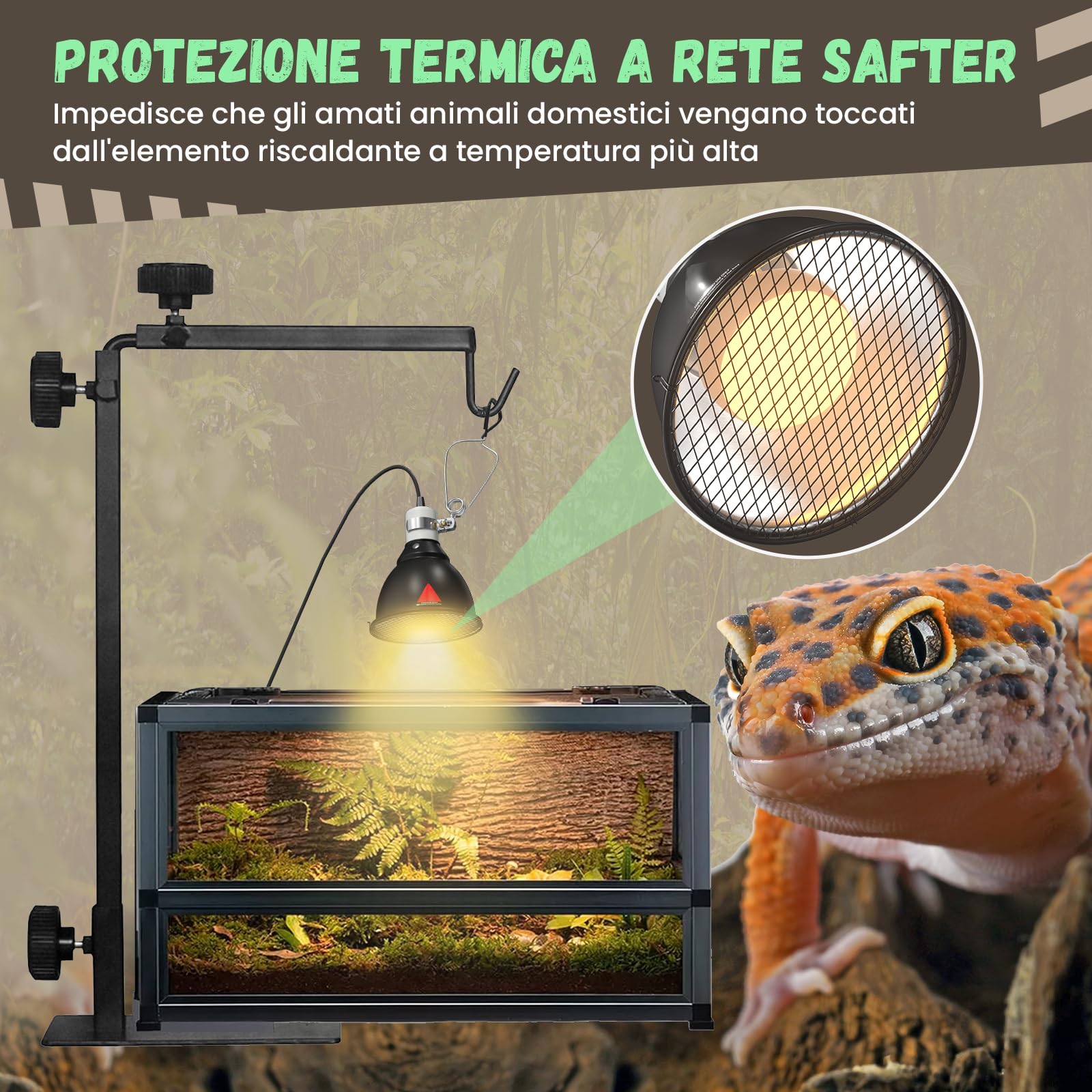 Portalampada Riscaldante E27 Per Rettili - Dimmerabile, Girabile 360°, Cavo 1.8m - Foto 8