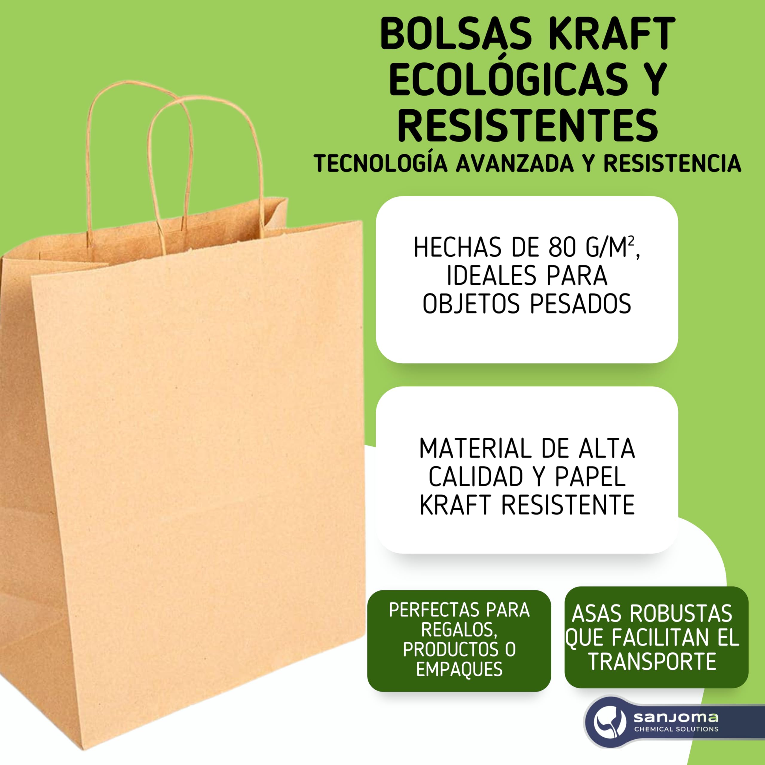SANJOMA | 200 Bolsas Sos Con Asas | Recicladas Biodegradables, Color Natural, Gramaje 80 g/m² | Bolsa Papel Kraft | Bolsa Regalo | Saco Presente Natal | Bolsas De Papel Asas 26+14 x 32cm (200)