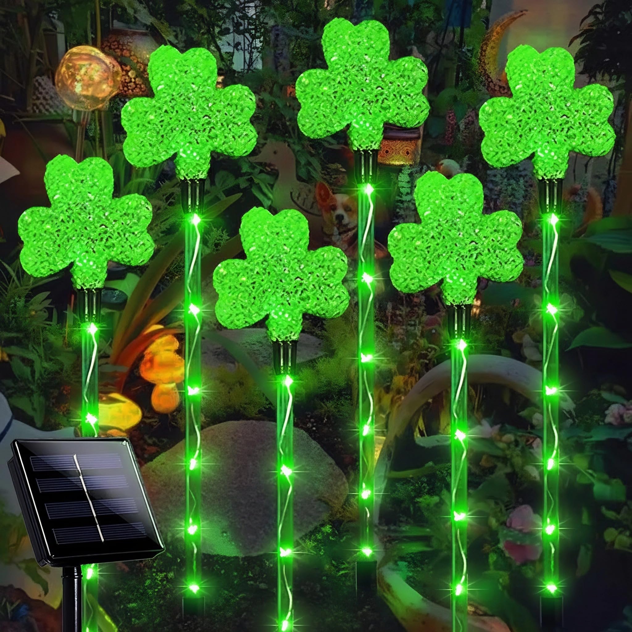 Lampe solaire trèfle extérieur lot de 6 éclairages Saint-Patrick étanches balise jardin
