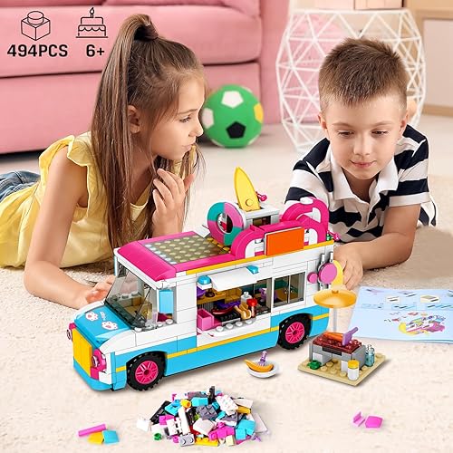 Miniatura 7 de HOGOKIDS Juego de construcción 3 en 1 para niñas, 494 piezas, juego de bloques de construcción de campamento en la playa, juguetes de construcción