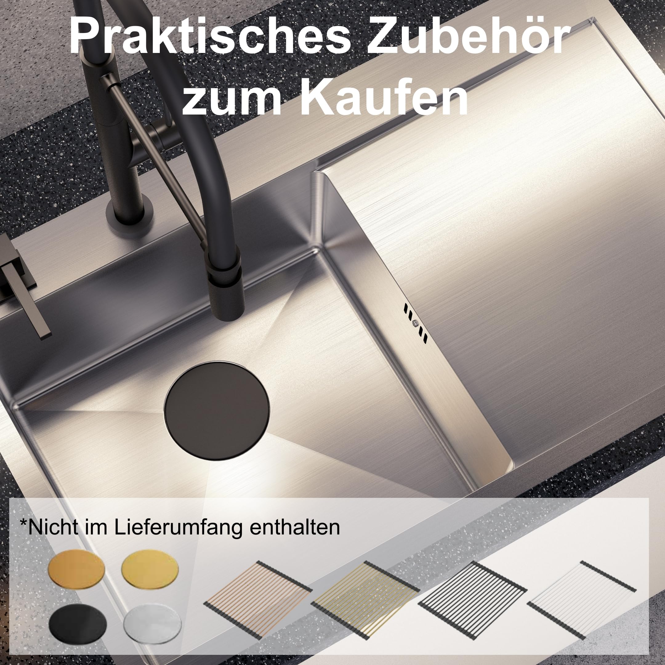 QUADRON Spülbecken Einbeckenspüle Edelstahlspüle | Größe 78 x 48 x 20 cm Farbe: Stahl | RUSSEL 111 Einbauspüle mit Hahnloch | Einzelbecken Küchenspüle mit Stahlkammer Edelstahl Stahlspüle