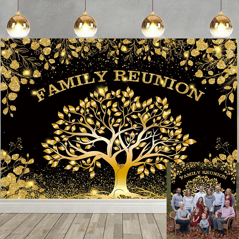 Family Reunion Decorations Backdrop Black Gold Family Tree We are Family Photography Background Welcome Home Gathering Party Decorations Supplies