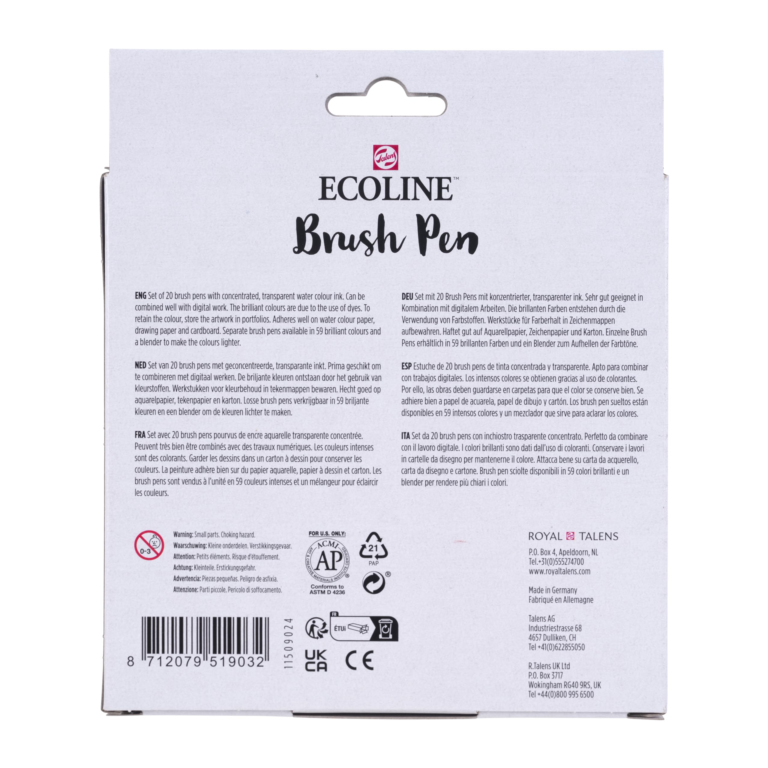 Ecoline Brush Pen Set de 20 marqueurs pointe feutre - Teintes de base | Marqueurs à dégrader pour lettering, dessin & journaling
