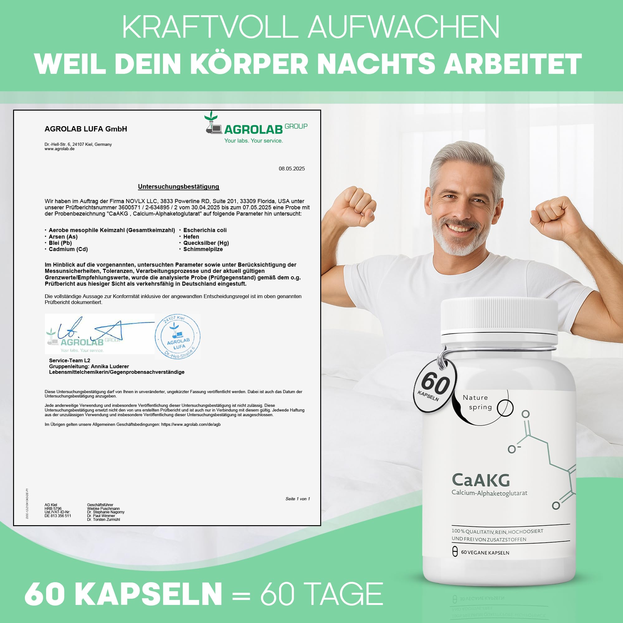 CaAKG | Calcium-Alphaketoglutarat | Laborgeprüft in DE | 60 Kapseln | hochdosiert | 1000 mg | CaAKG in bester Qualität ohne Zusatzstoffe
