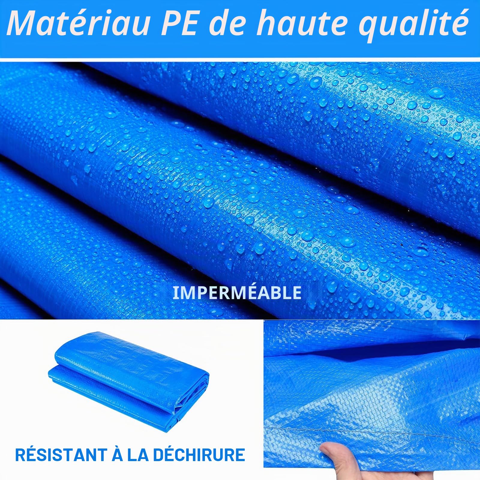 Bâche Piscine Rectangulaire 450 x 220 cm Bâche de Couverture pour Piscine à Cadre Rectangulaire 4,50 x 2,20 m Pool Cover Bâche Solaire Estivale et Hivernale Imperméable et Anti-Poussière