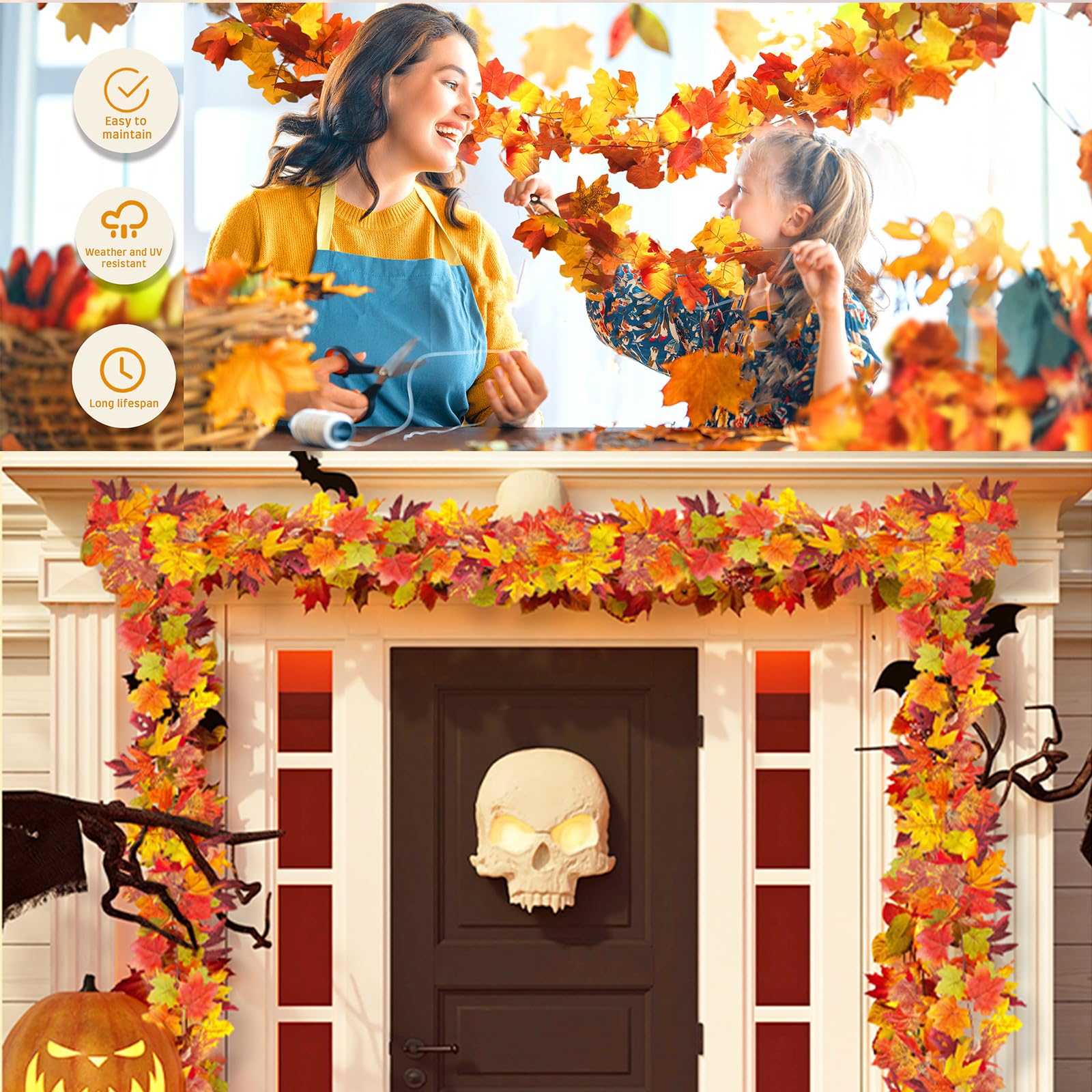 Lot De 2 Feuilles D'érable Artificielles En Rotin, Simulation De Feuilles Derable Guirlande De Feuilles Derable Suspendues Pour La Maison Mariage Halloween Thanksgiving Decoration Interieure E 77747957