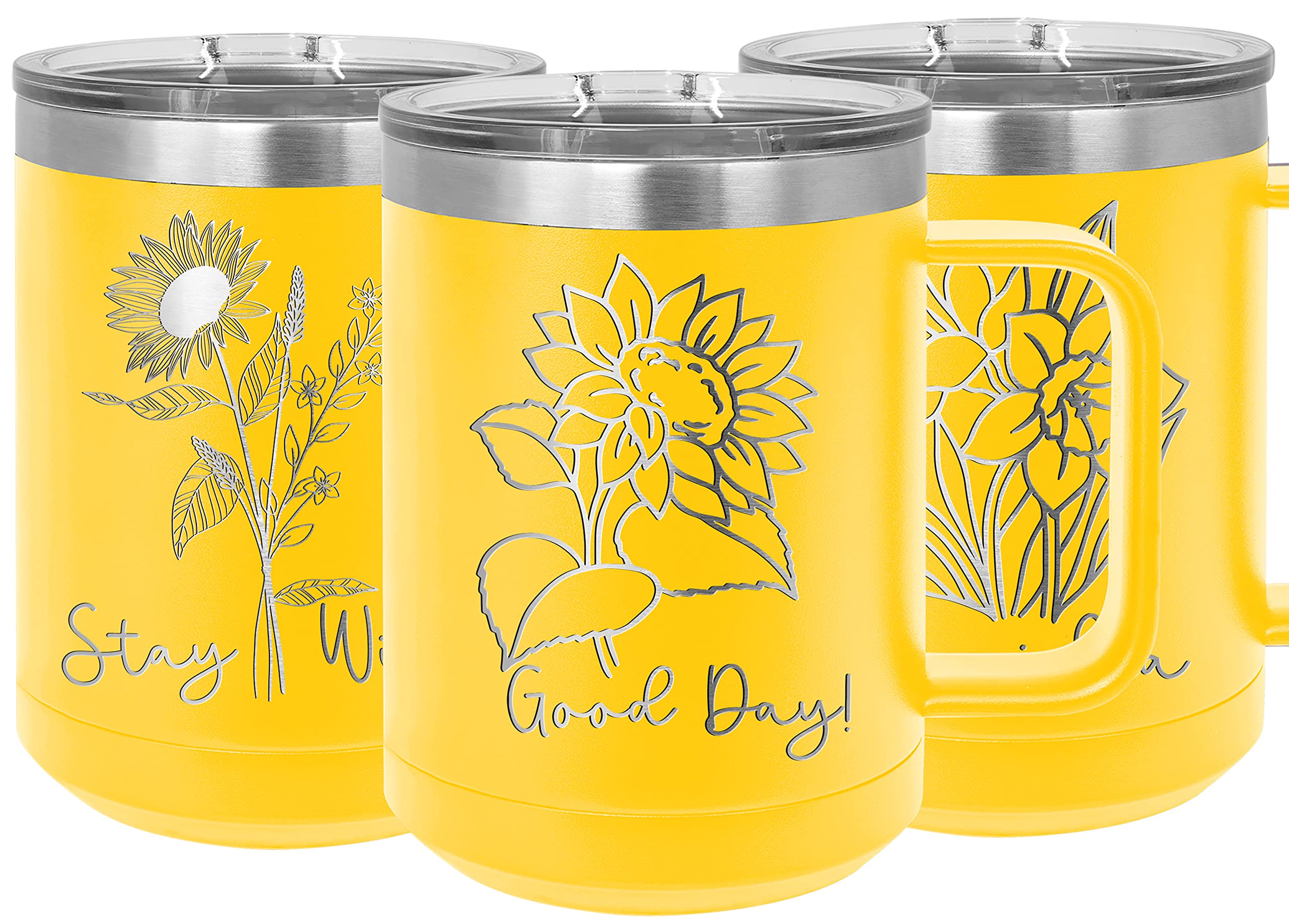 Polar Camel Personalized Coffee Mug with Slide Lid, Engraved Customized Tumbler, Stainless Steel Vacuum Insulated Custom Sunflower Mugs