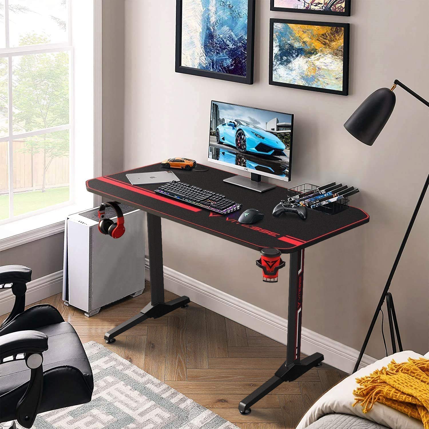 VITESSE VIT Gaming Desk, 44 inch Ergonomic Gaming Desk with USB Gaming