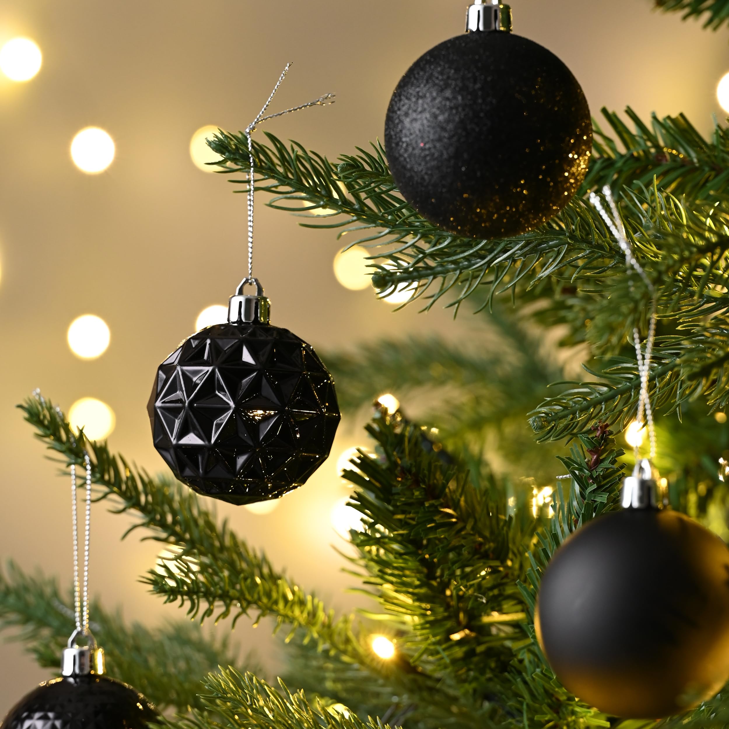 Valery Madelyn Lot de 50 boules de Noël incassables à suspendre pour sapin de Noël et Halloween du 4 juillet, 5,1 cm, noir