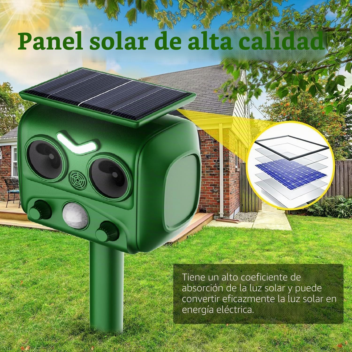AILEDA Repelente para Gatos, Repelente ultrasónico energía Solar IP65 Impermeable de frecuencia Ajustable para ahuyentar Animales, Repelente al Aire Libre para Animales para Gatos,Ardillas,Mapaches