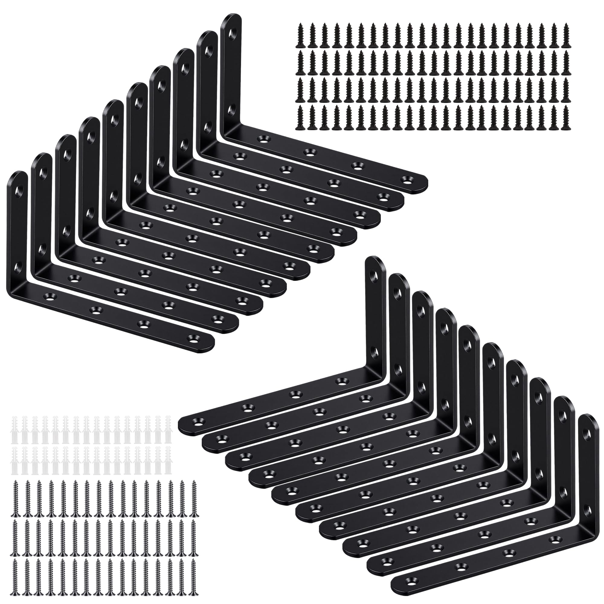 ZEONHAK 20 Pcs Black Shelf Brackets, 125mm L Angle Wall Mounted Brace Supports for Wood Shelves, with Screws