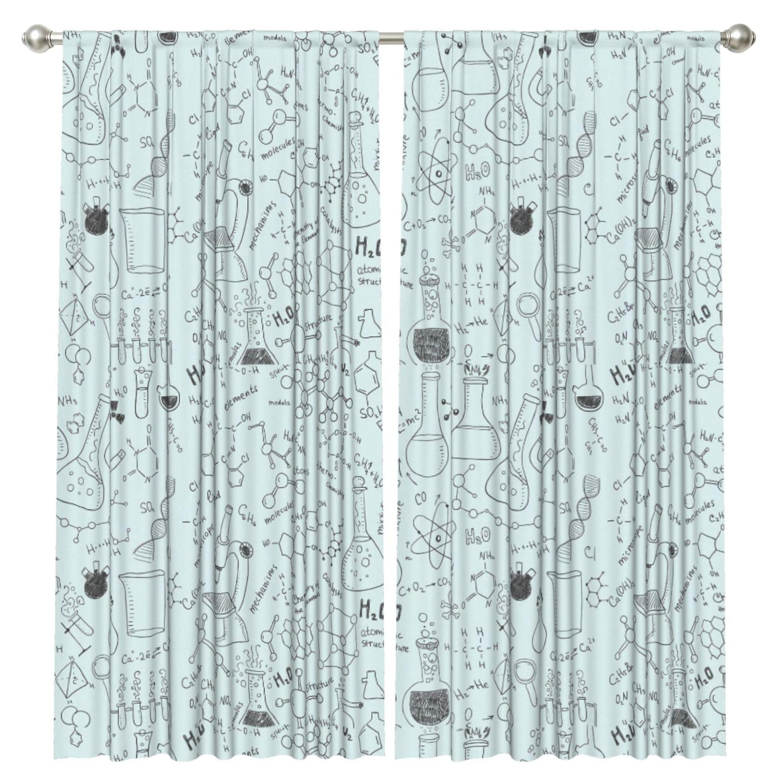 InOmak Chemistry Print Printed, 2 Panels Window Curtains 52 x 84 Inch Blackout Curtains for Living Room Bedroom