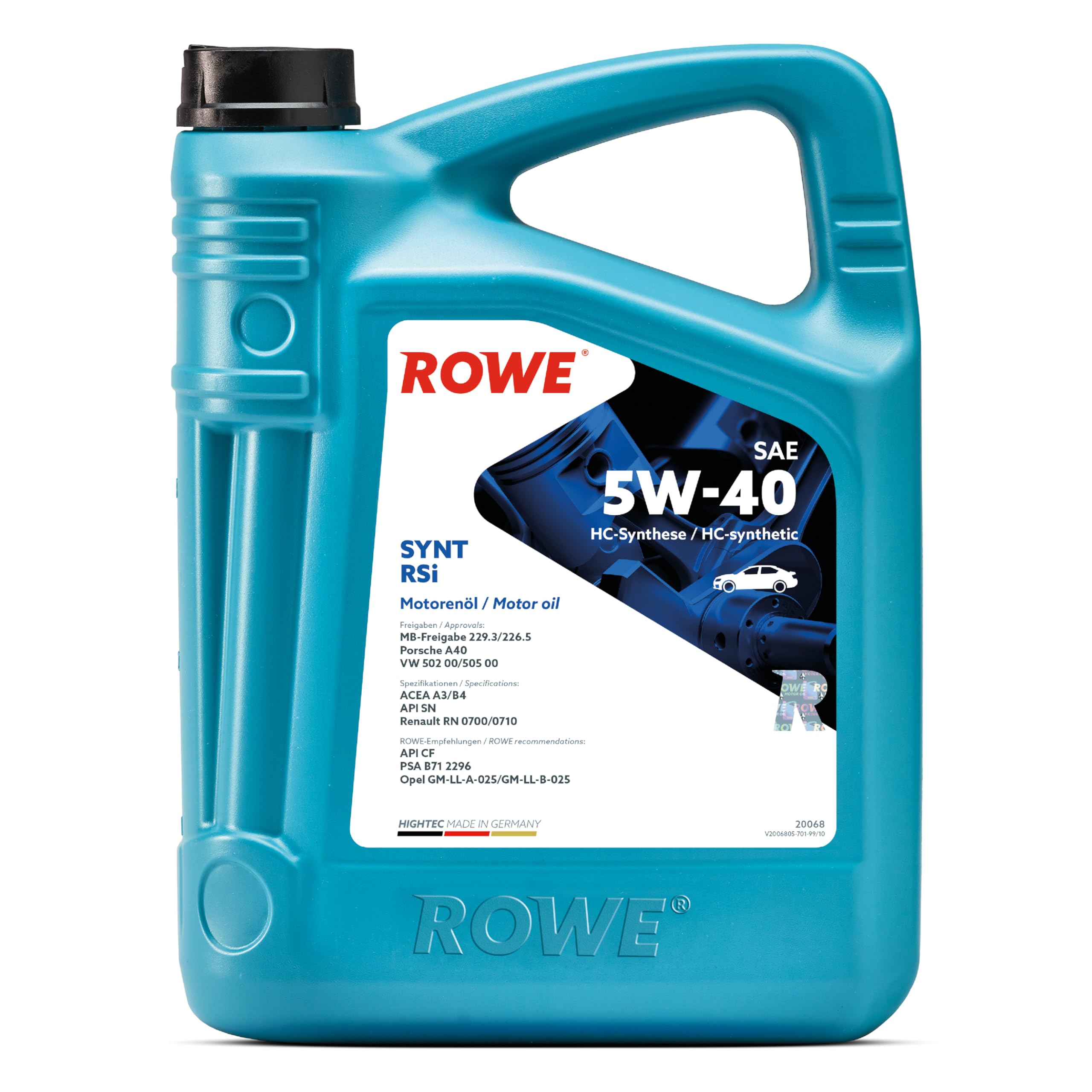 Rowe 20068-0050-03 Hightec Synthetik Motorenöl, 5L Volumen | 20068-0050-99, Hightec Synt Rsi SAE 5W-40