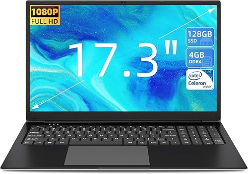 SGIN Computadora portátil de 17 pulgadas, portátil con pantalla IPS de 1920 x 1080, procesador Intel Celeron Quad-Core (hasta 2.5 GHz), con 4 GB de