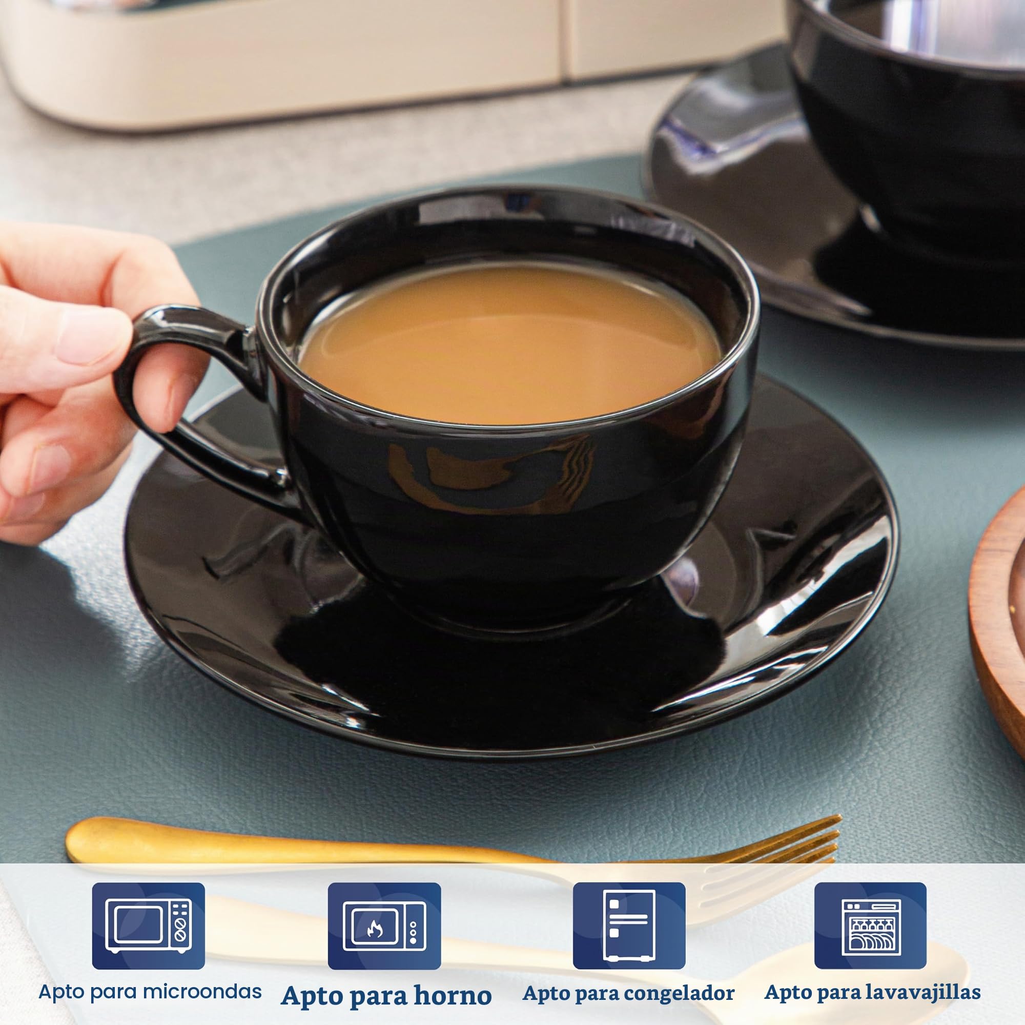 Lovecasa, serie dulce, té de porcelana para 6 personas, taza de capuchino, 230 ml + platillo