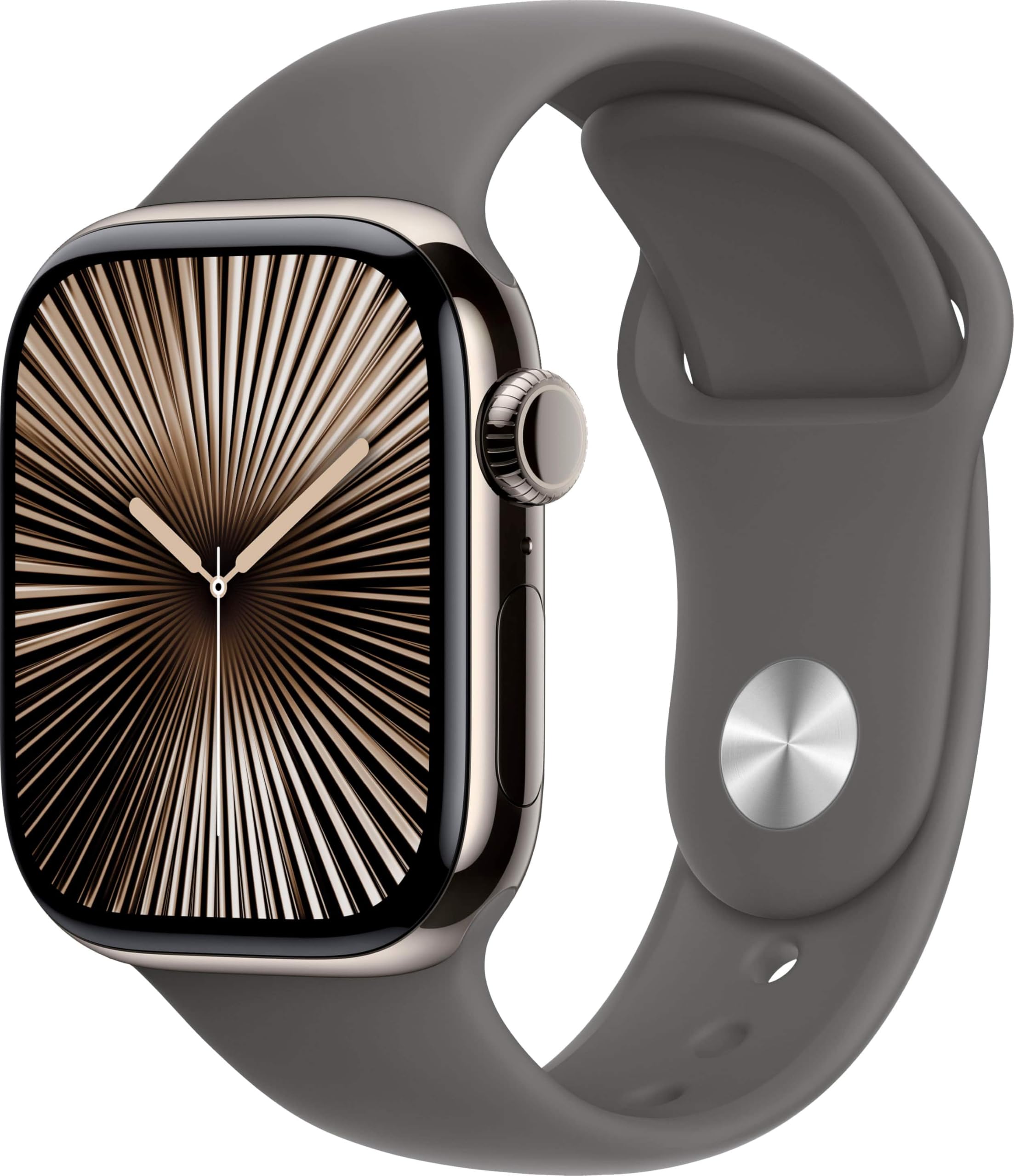 Apple Watch Series 10 [GPS + Cellular, 42mm] - Natural Titanium Case with Stone Gray Sport Band, M/L (Renewed)