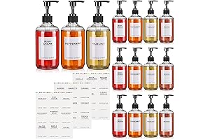 Mumufy Black Plastic Pump Bottle Dispenser with 27 Labels for Kitchen