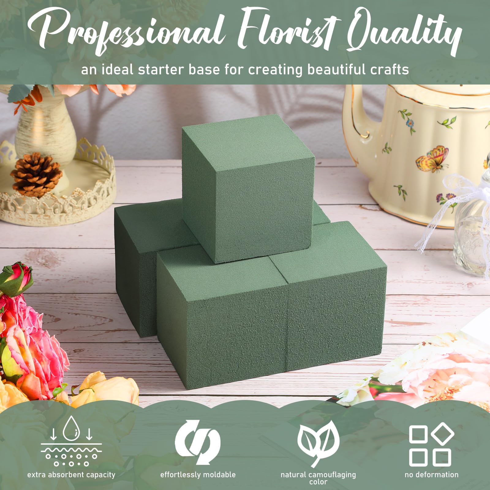 Gerrii 40 Pcs Floral Foam Blocks Plant Wet Dry Flower Foam Green Flower Arrangements Supplies Florist Foam Brick for Fresh Artificial Flowers Wedding Garden DIY, 3.1'' L x 3.1'' W x 3.1'' H