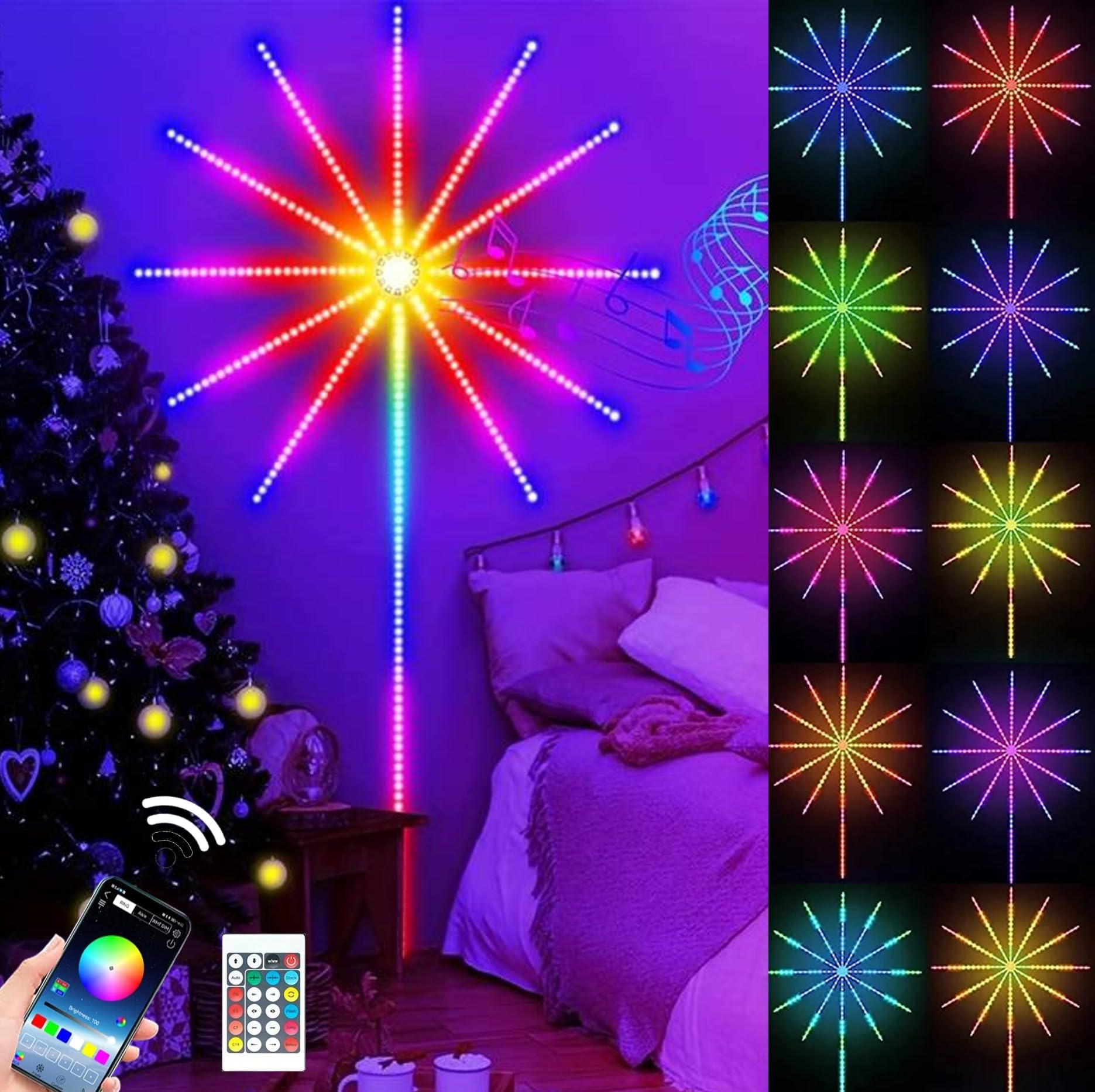 TLISMI Smart RGB Firework LED Strip Lights with Launch Burst Effect USB Powered for Dream Bedroom TV Christmas Party Decoration Color Changing Fireworks Led Light with App & Remote Control Music Sync