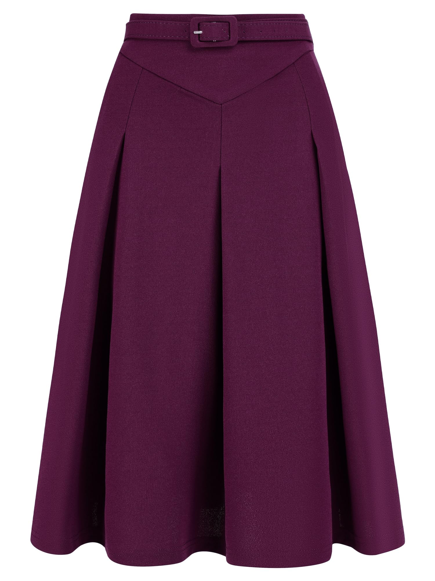 Allegra K Womens Office Work Skirts Belted Waist Midi A-Line Pleated Skirt