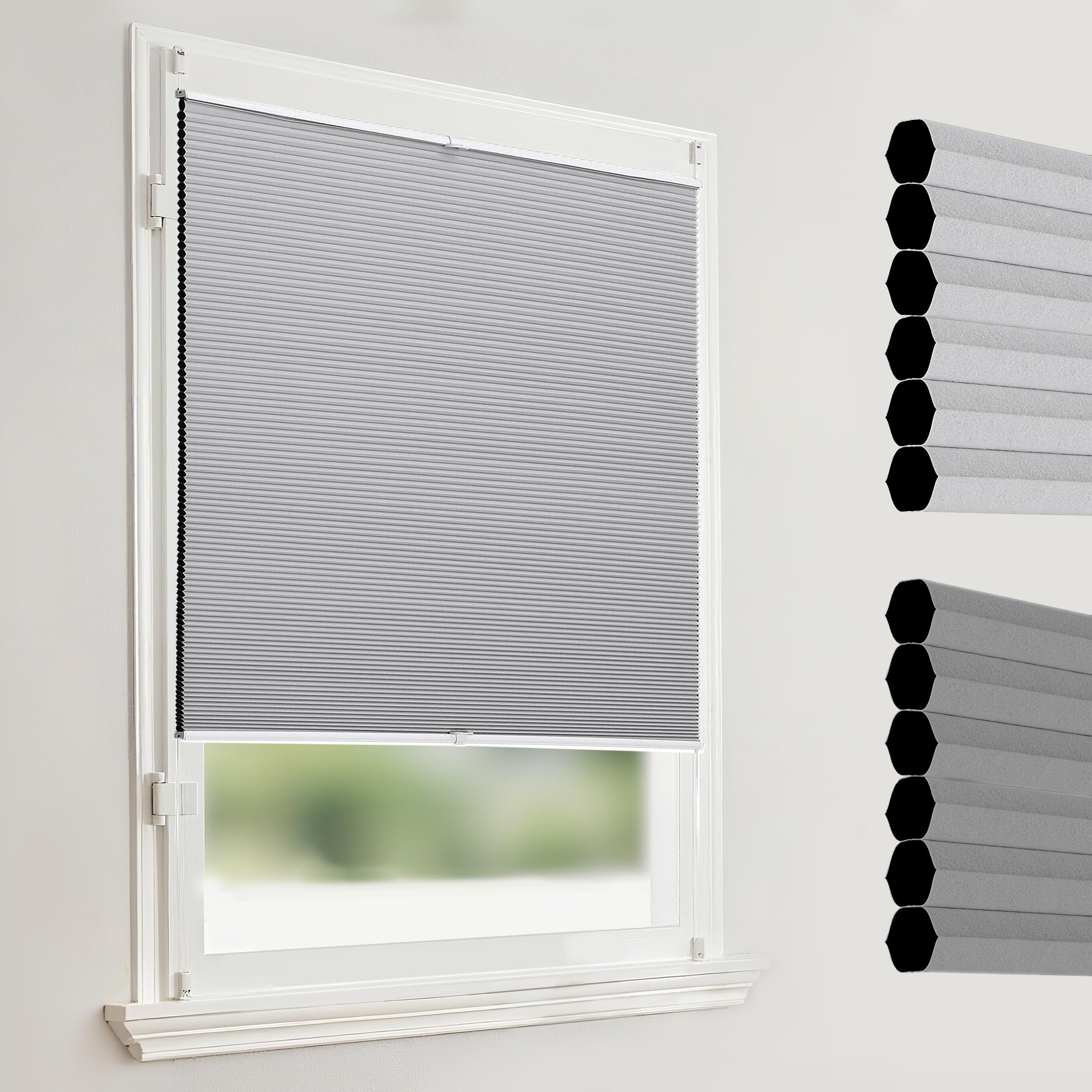 Joydeco Wabenplissee ohne Bohren Verdunklung Thermo Klemmfix Zweifarbig Grau B80 x H130 cm, Plisseerollo Sichtschutz Sonnenschutz & Schallschutz für Fenster & Tür