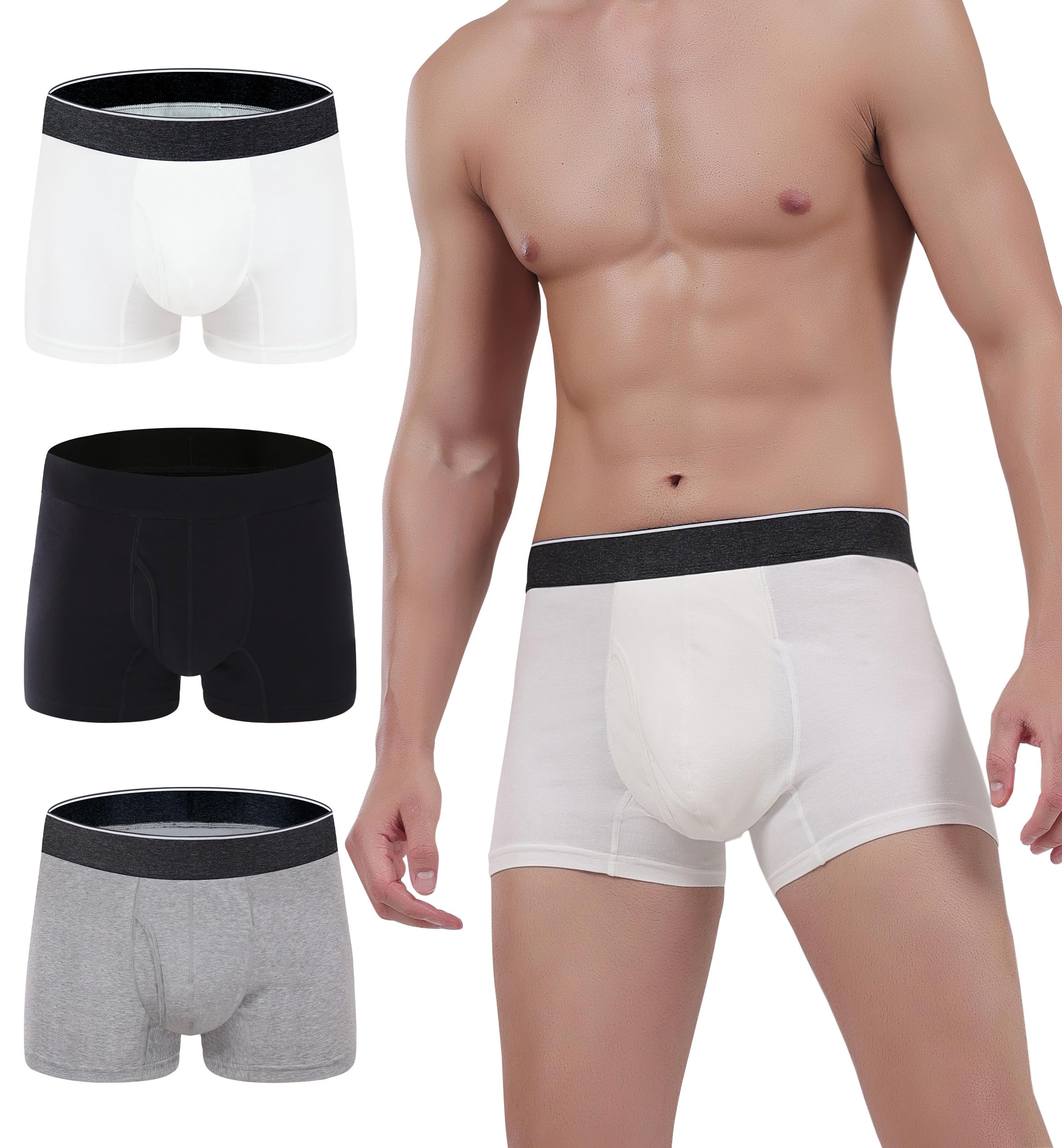 AIRCUTE Men Urine Incontinence Underwear Fly Front Opening Absorbent Leak Proof Boxer Brief for leaks 60 ML 3 Pack