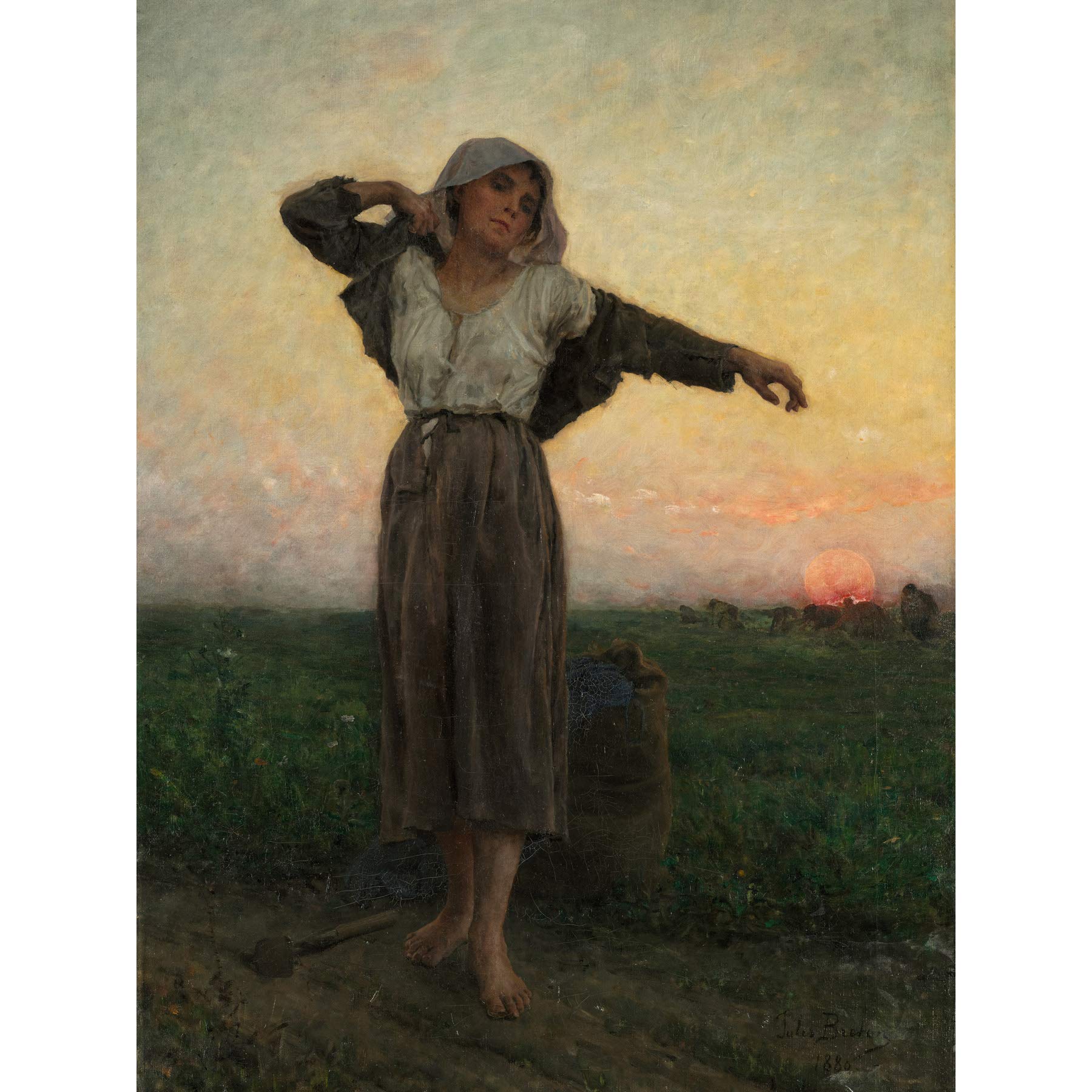 Artery8 Breton Tired Gleaner Premium Wall Art Canvas Print 18X24 Inch