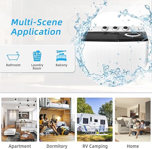 Miniatura 9 de Giantex Lavadora portátil, combo de lavadora y giratoria de 26 libras, lavado de 18 libras, 8 libras giratoria, bomba de drenaje integrada, con