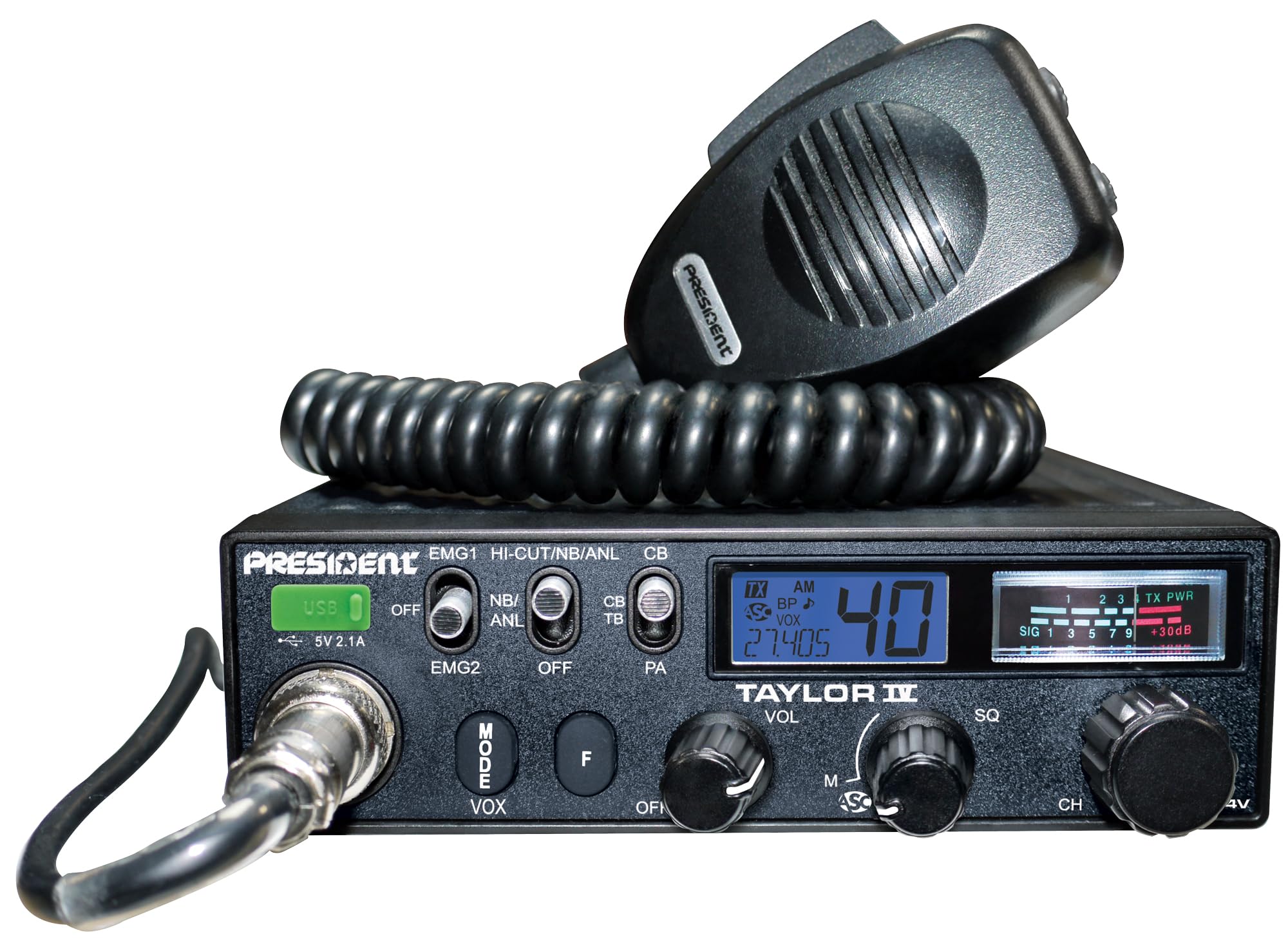 PRESIDENT ELECTRONICS TXPR403 - Taylor-IV Emisora CB Puede funcionar con 12/24 voltios 40 Canales Am/FM