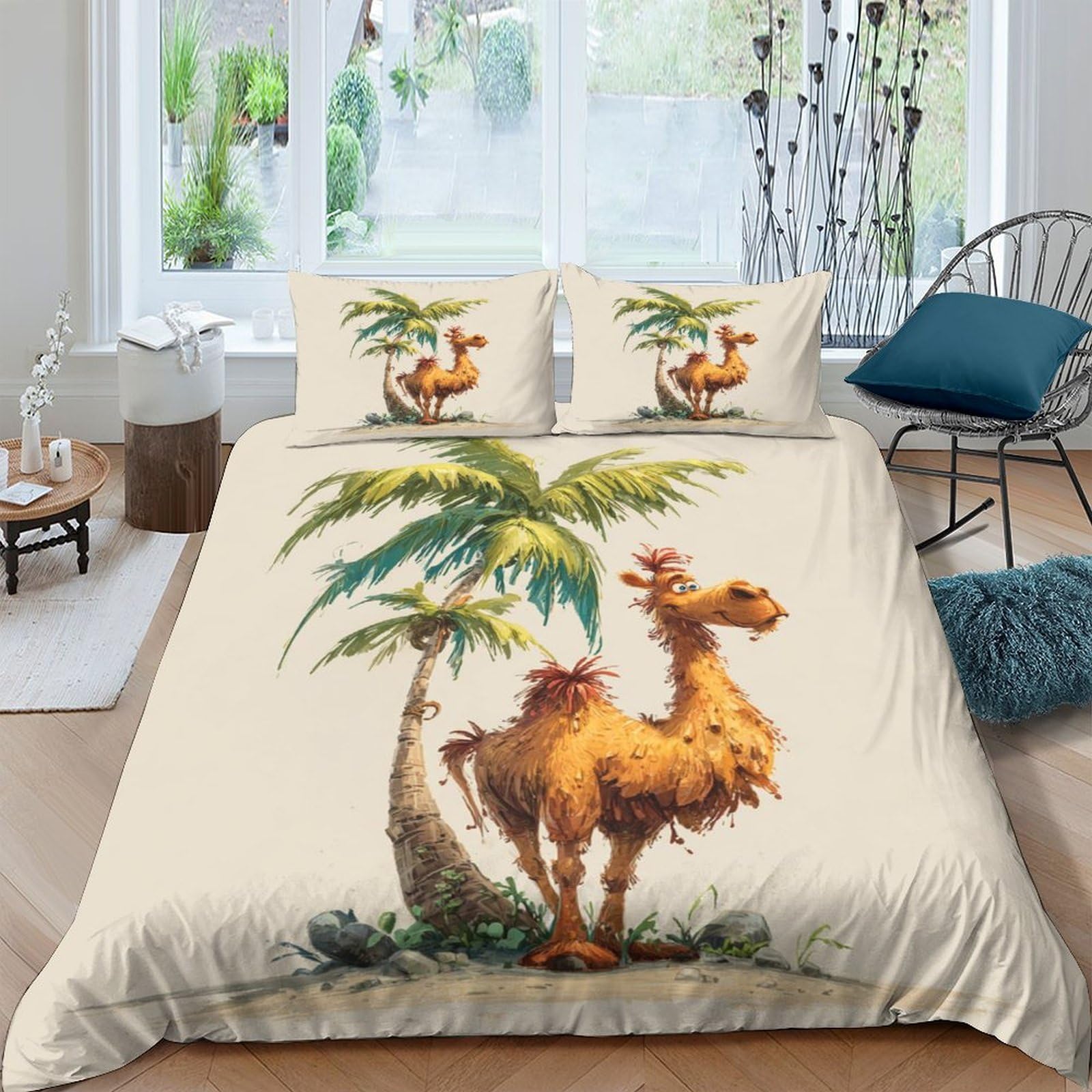 Ctjqhvkz Style-7 3D Printed Camel Palm Fitted Sheet Microfiber Beige Anti-Slip Bed Sheet For Bedroom Guestroom Machine Washable Single（135X200cm）