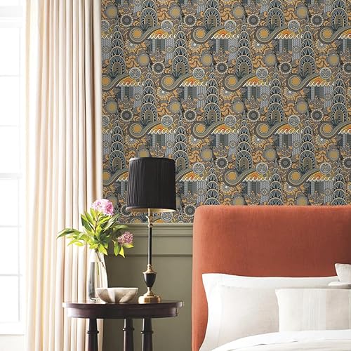 Miniatura 5 de Papel tapiz vintage bohemio para despegar y pegar, papel de contacto bohemio de 17.7 x 118.1 pulgadas, papel tapiz floral bohemio para despegar y