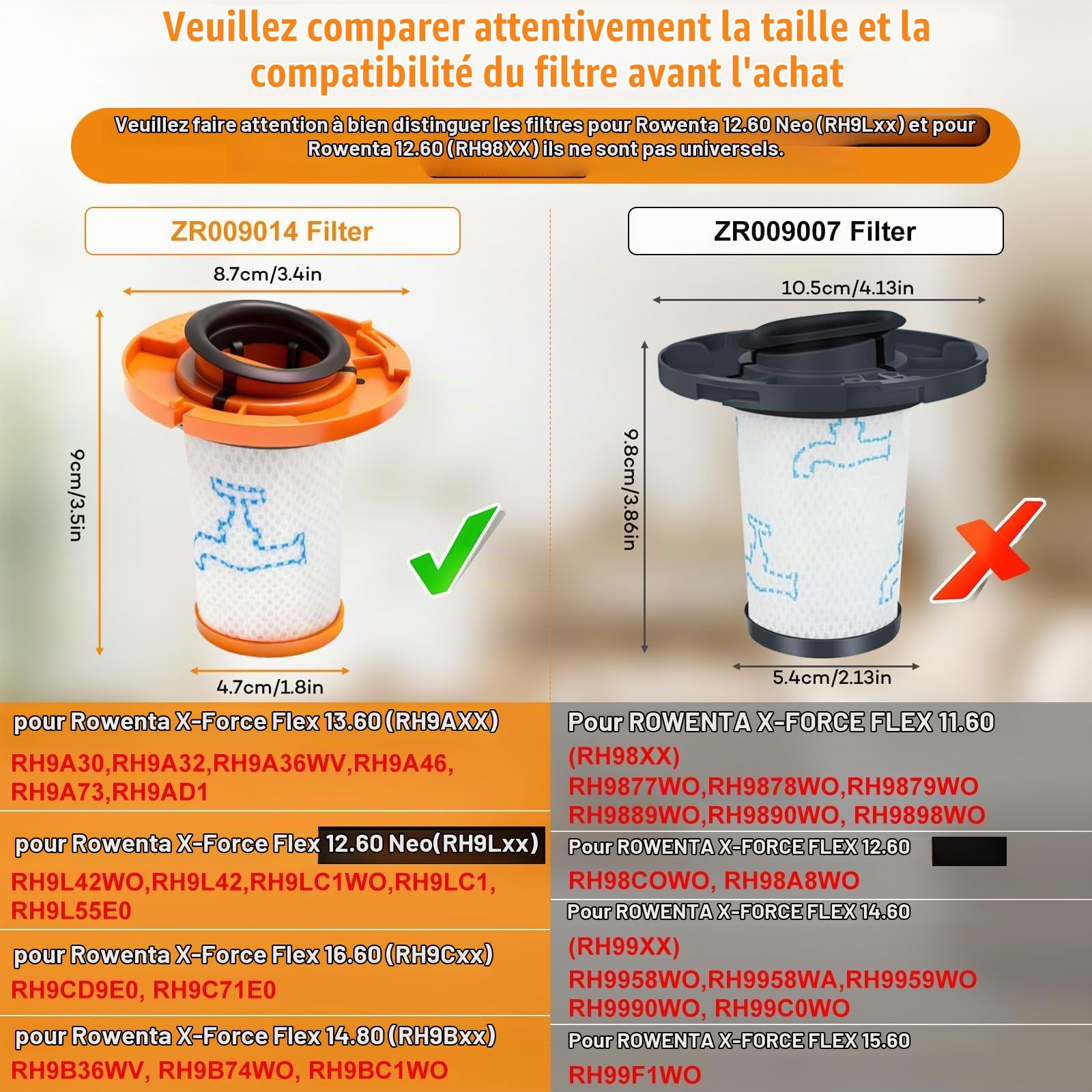 ZR009014 Lot de 3 filtres HEPA + 1 brosse de nettoyage, compatible avec aspirateur Rowenta X-Force Flex 13.60 12.60 14.80 16.60, filtre de rechange pour Rowenta