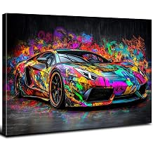 Graffiti Car Wall Art Street Artist Canvas Painting for Men Cave Decor Pop Banksy Wall Decor Modern Abstract Pictures Print Lamborghini Posters Living Room Bedroom Bathroom Home Decorations 24x36inch