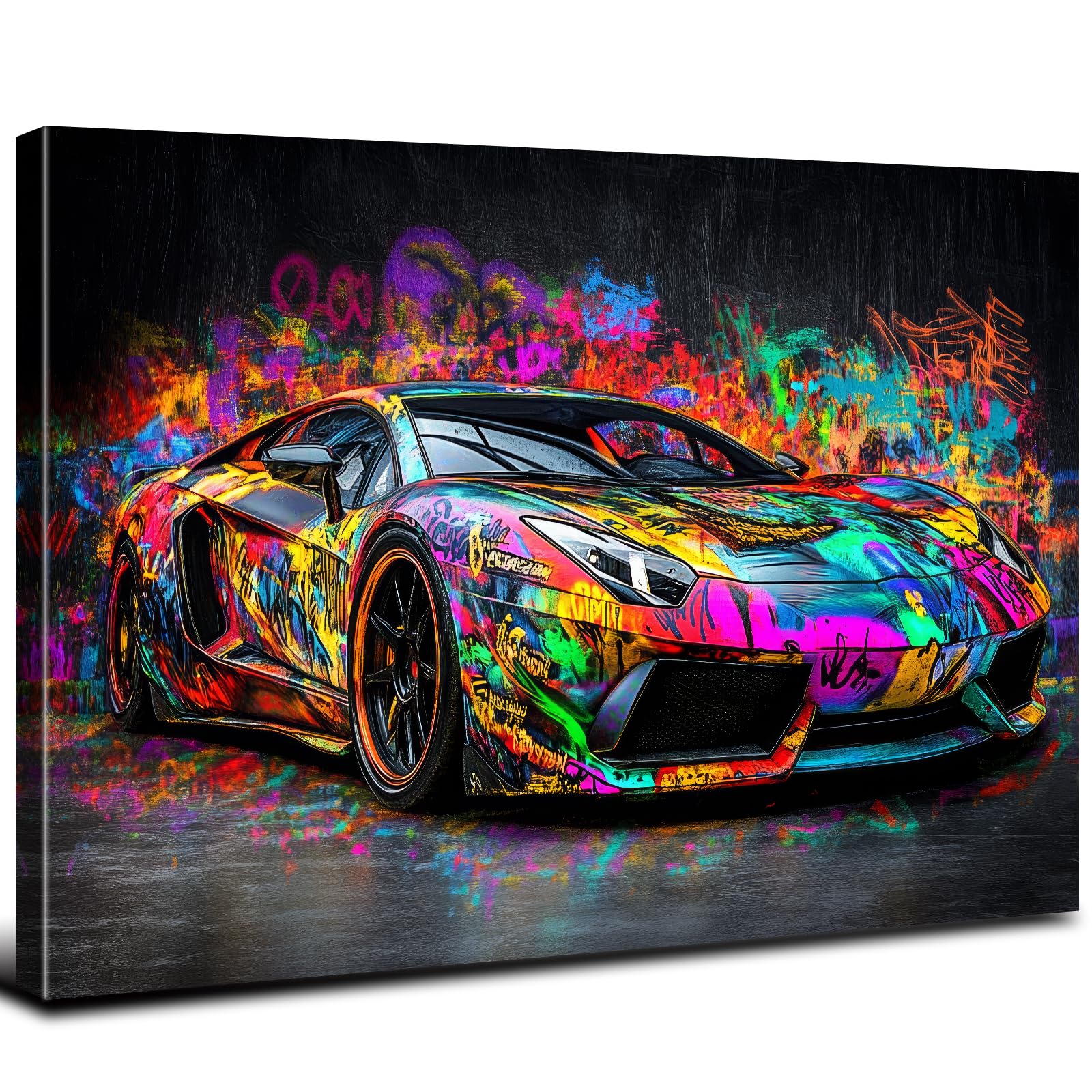 Graffiti Lamborghini Wall Art Car Poster for Boys Room Decor Cool Street Pop Picture Colorful Supercar Canvas Prints Men Bedroom Living Room Race Vehicle Artwork Playroom Cave Home Decorations 12x16"
