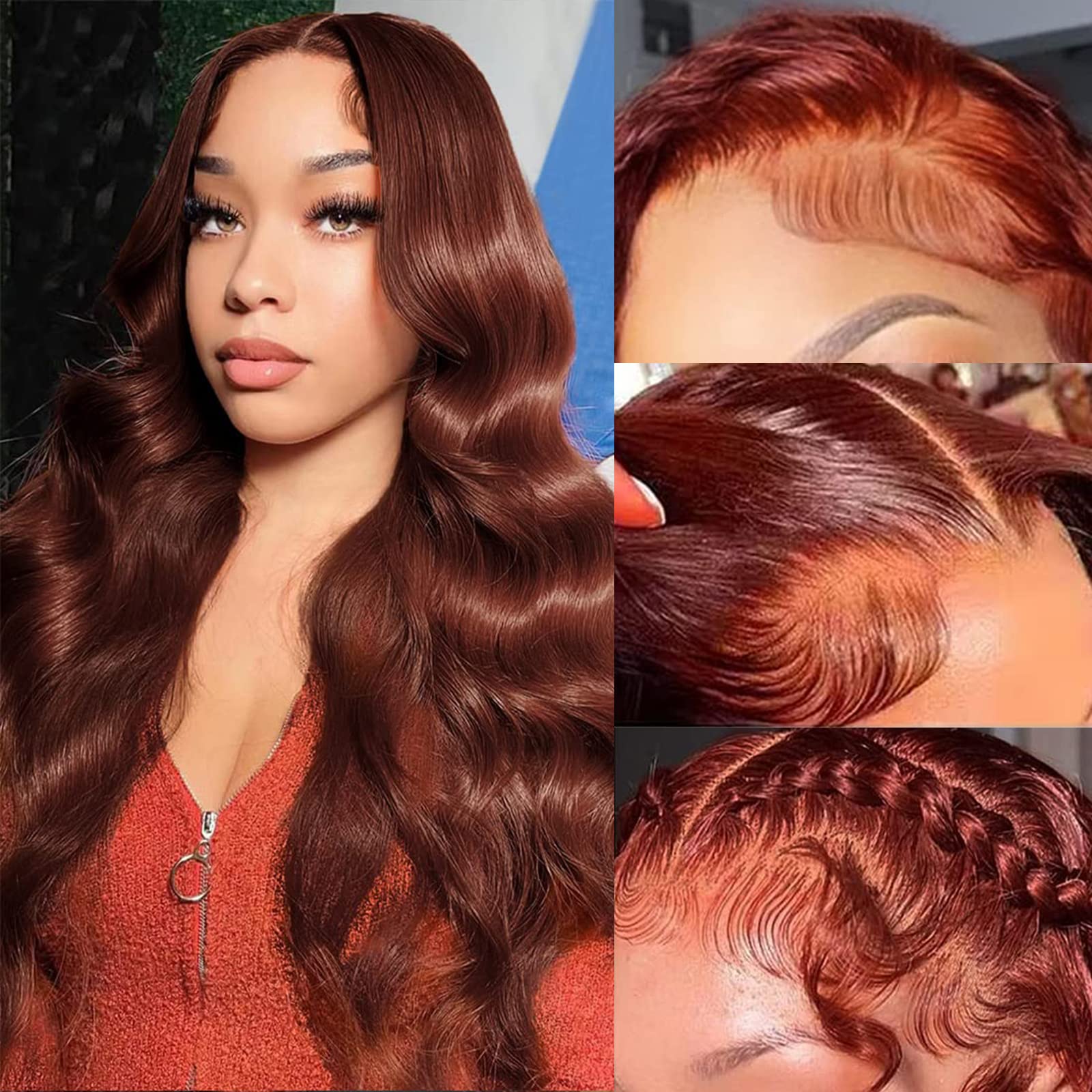 Avolo Reddish Brown Wig Human Hair 30 Inch Lace Front Wigs Human Hair Pre Plucked 13x4 Body Wave Frontal Wigs Human Hair Auburn Colored Human Hair
