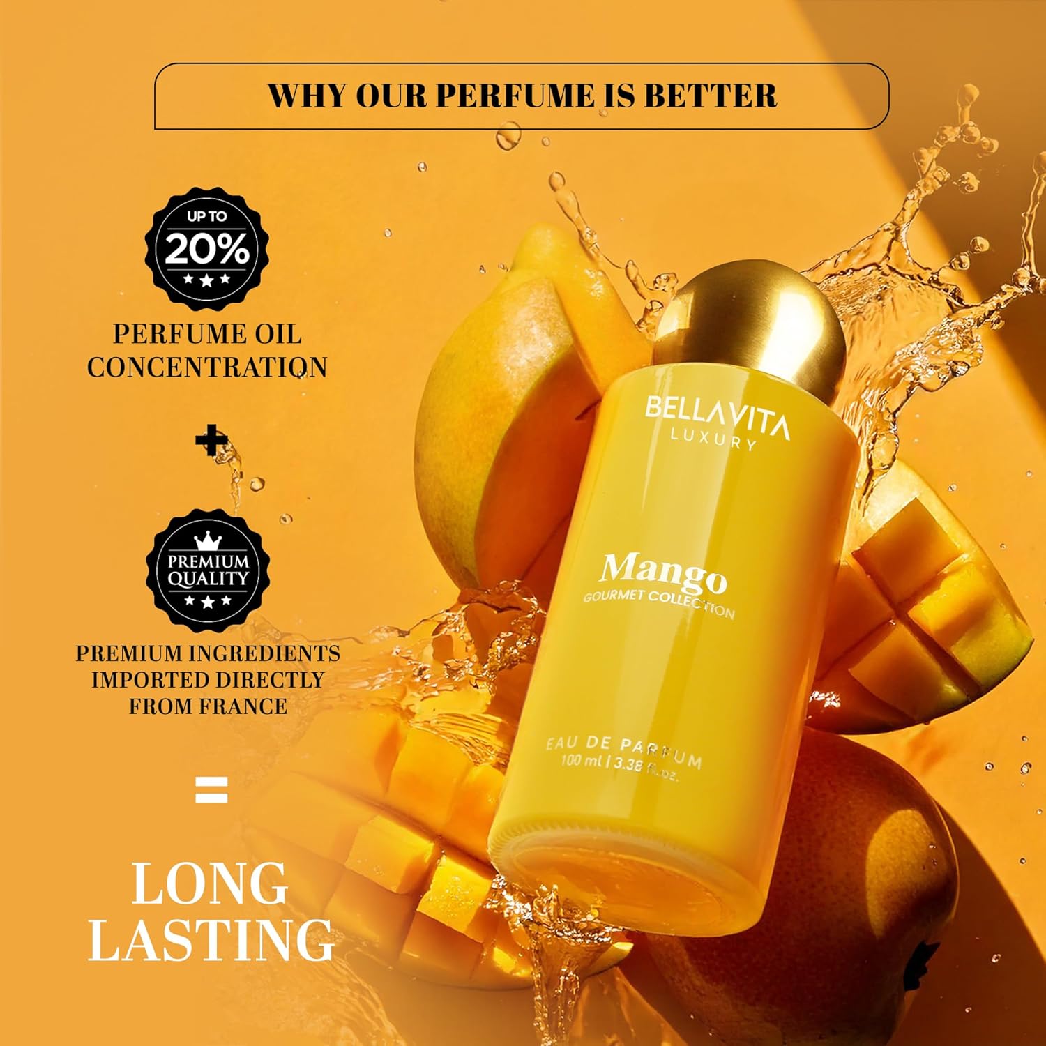 BELLAVITA Gourmet Collection Mango Edp Fruity, Floral, Woody Long Lasting Fragrance Perfume For Men And Women 100ml - Image 3