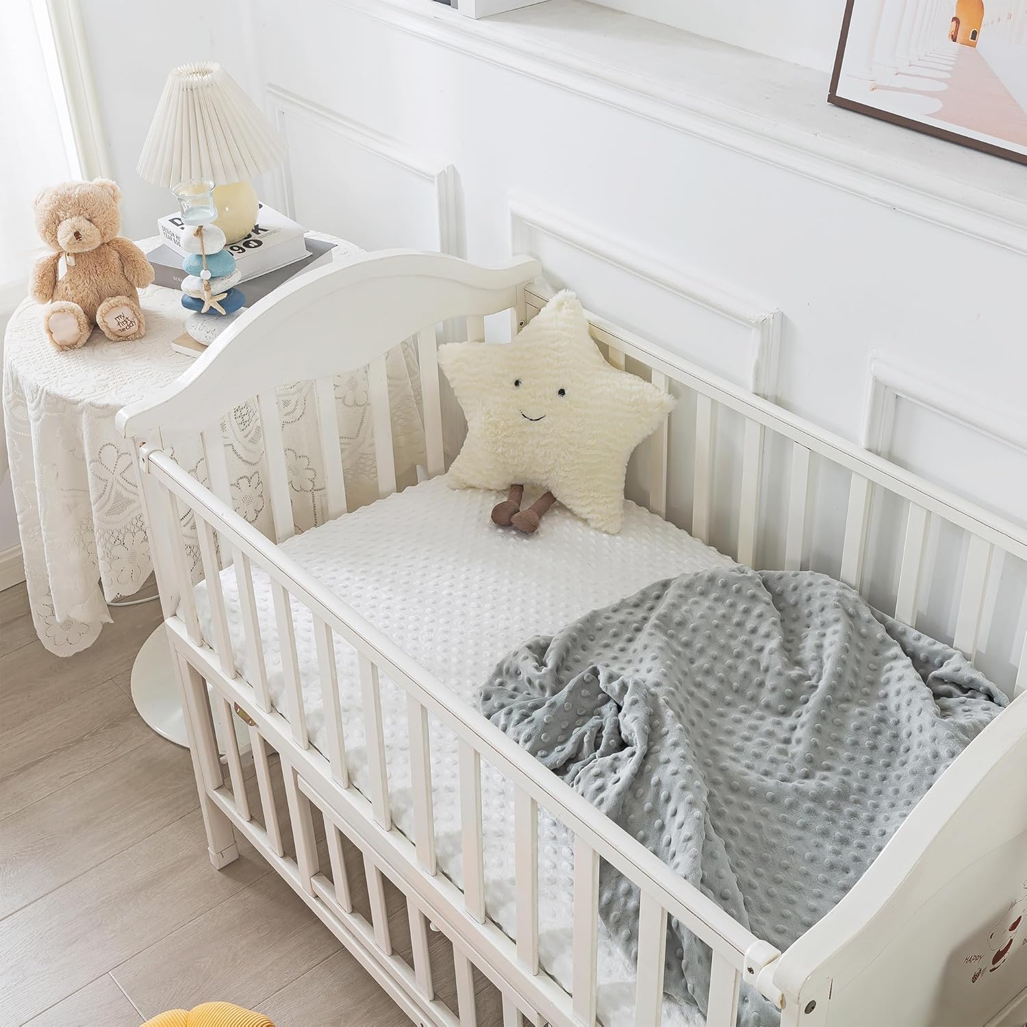 La&Sheer Fuzzy Crib Sheets Fitted 2 Pack,Plush Fleece Minky Crib Sheet for Standard Crib Mattress(28"x52"),Soft Fluffy Fitted Crib Mattress Sheet for Girls and Boys (White, Gray)