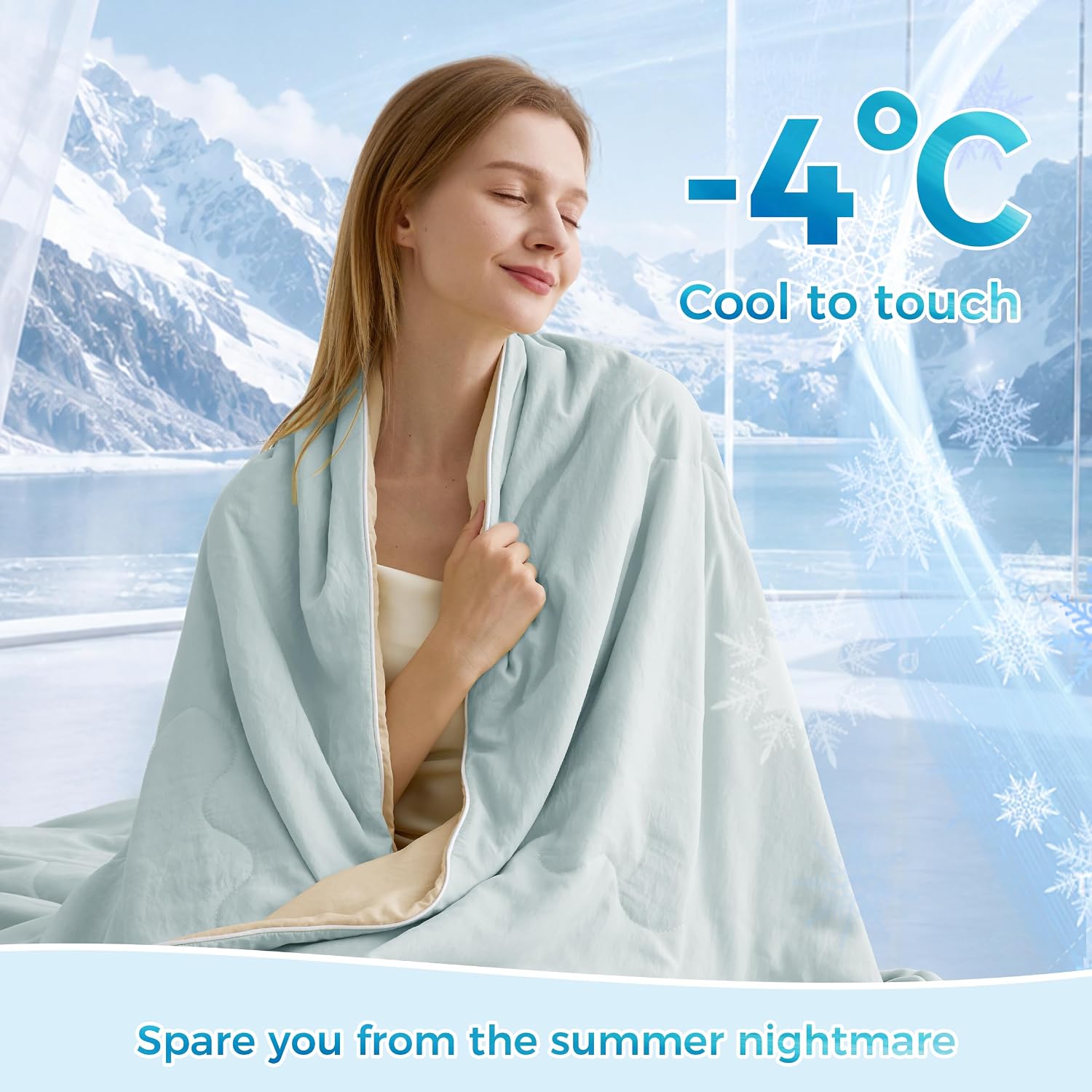SNOWMAN Cooling Comforter King Size for Hot Sleepers, Soft Cooling Blanket Double-Sided, Lightweight Summer Quilt Q-Max>0.4(Green/Butter, 106"x90")