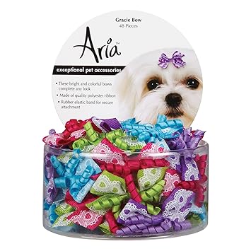 Aria Polyester Gracie Dog Bows Canister, 1-3/4-Inch, 48-Pack