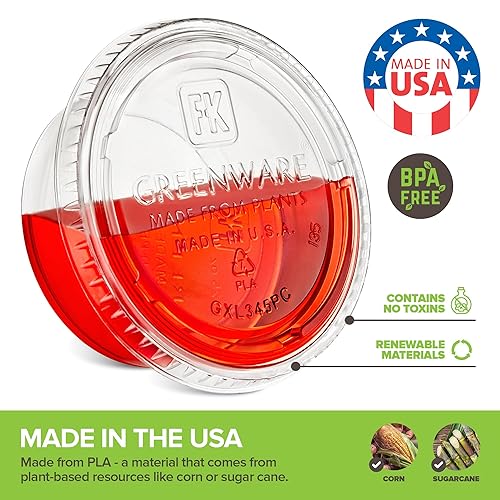 Miniatura 3 de Paquete de 100 recipientes compostables para condimentos de 2 onzas con tapas, sin plástico de gelatina con tapas, moldes desechables para porciones