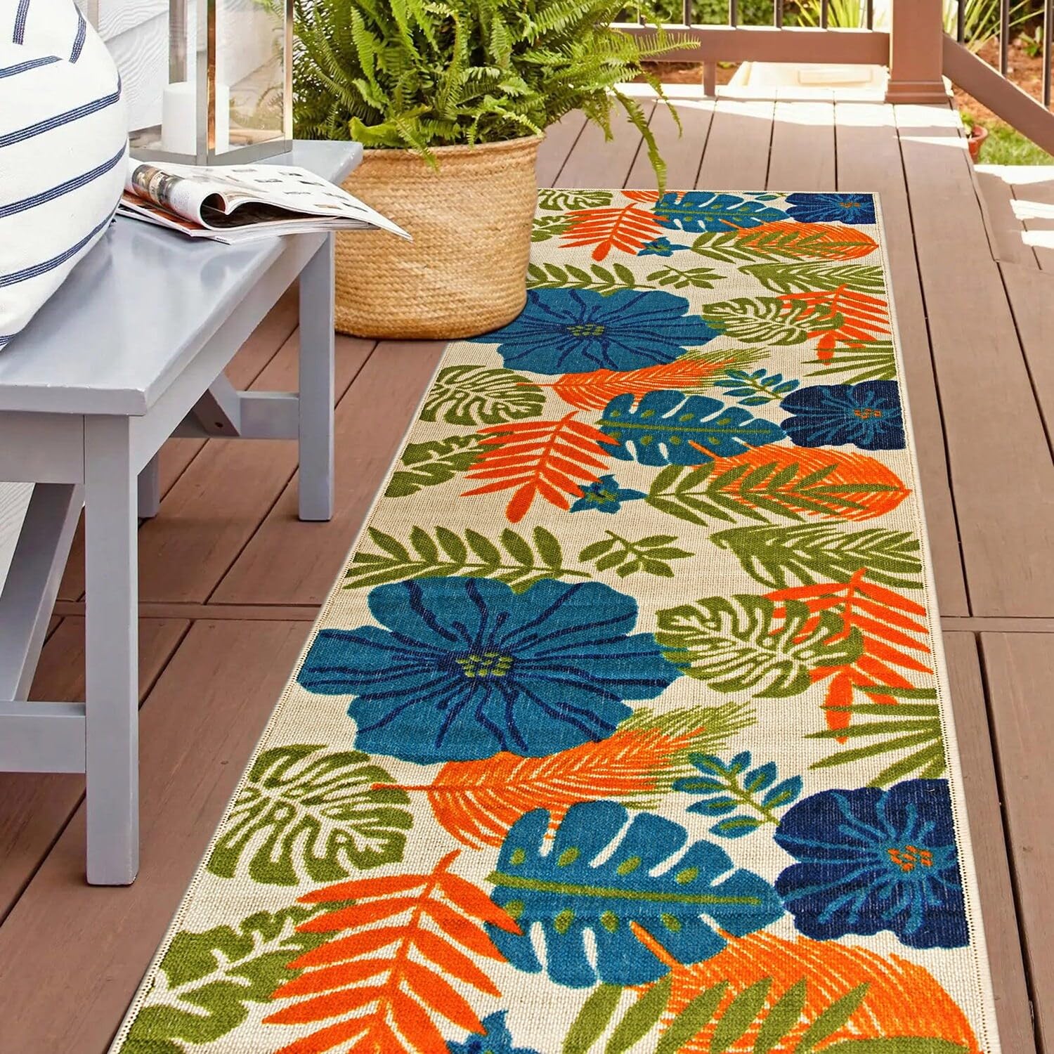 Rugshop Pianosa Tropical Floral Leaves Non-Shedding Outdoor Rugs for Deck,Patio,Backyard Indoor/Outdoor Runner Rug 2' x 7' Multi