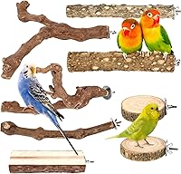 Vista 12 de 8 Piezas de Perchas de Aves Naturales de Madera para Jaula, Soporte y Plataforma de Perca para Loros, Accesorios para Jaula de Pájaros