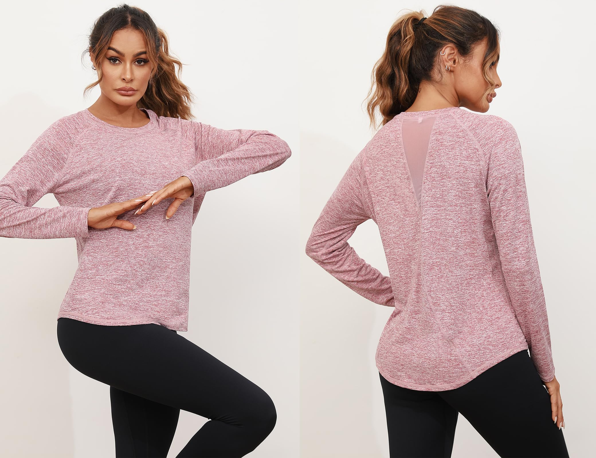 Gyabnw Maglietta Sportiva Donna a Maniche Lunghe Magliette Sportive Donna T Shirt Palestra Donna Fitness Camicie Maglia Allenamento