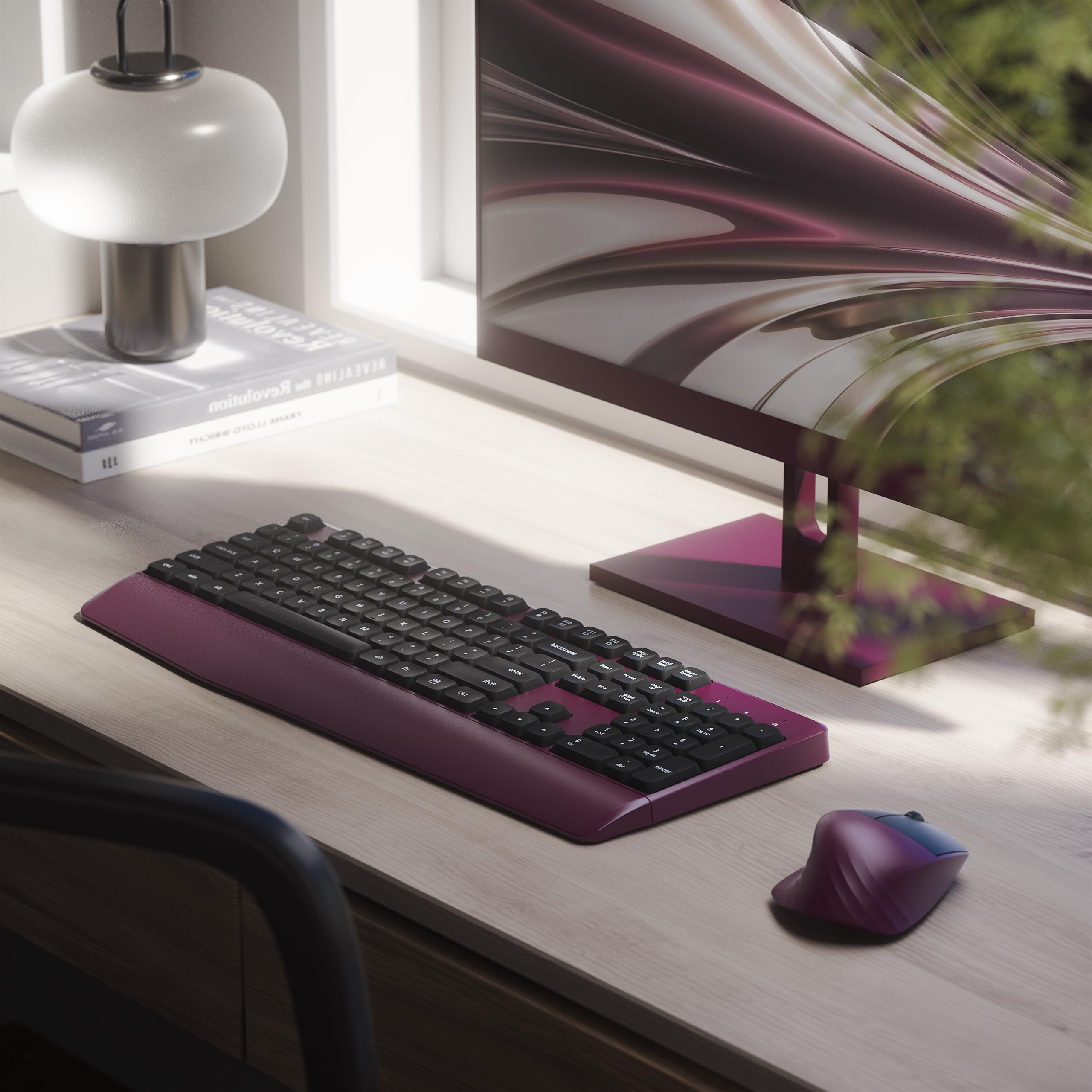 MPTOG Combinazione di tastiera e mouse ergonomici con poggiapolsi, chipset BK, tastiera e mouse da ufficio colorati di dimensioni standard, pulsante di accensione, ricevitore USB per PC portatile