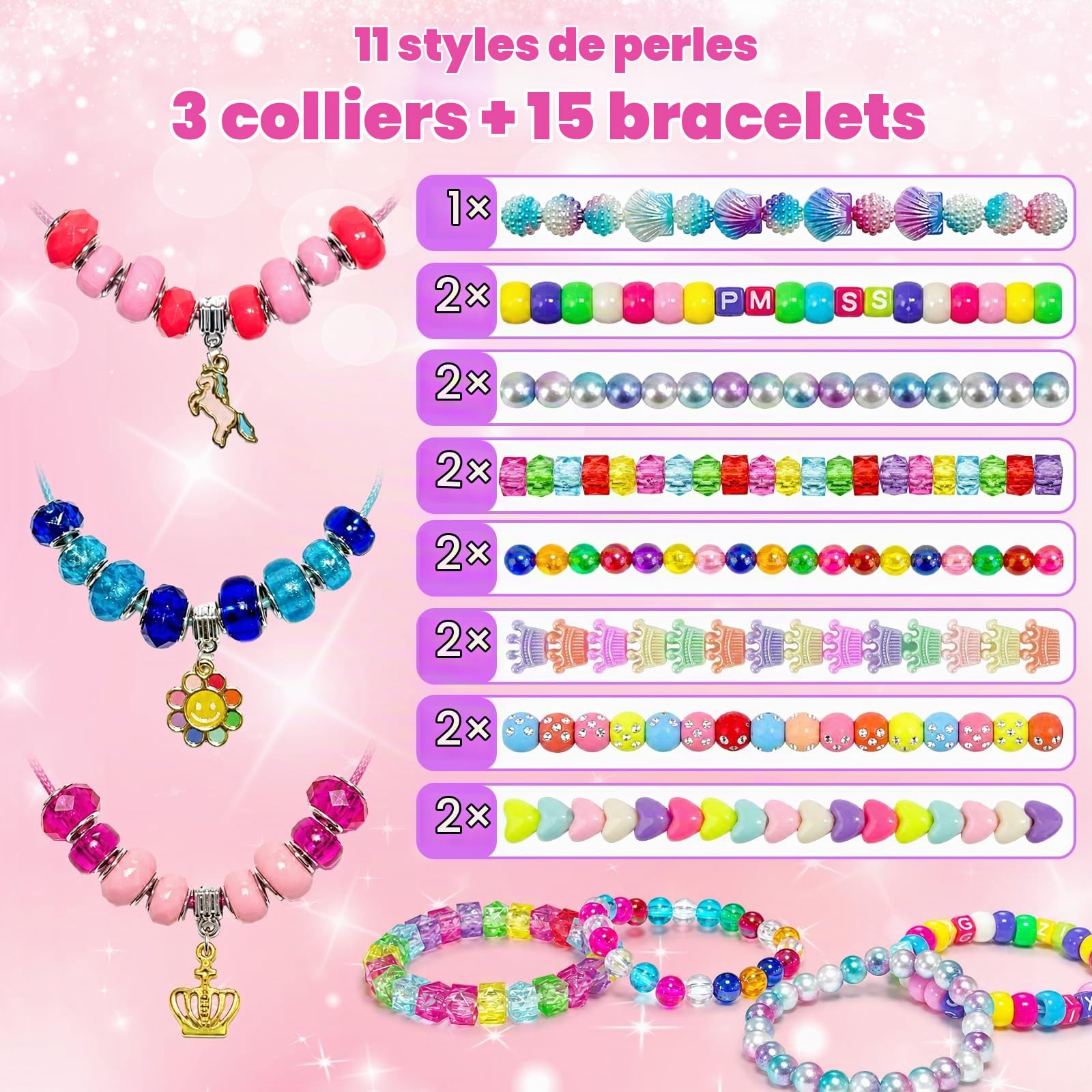 Kit bracelet pour Cadeau Fille 6 à 12 ans, Kit de Création de Bijoux 3-en-1