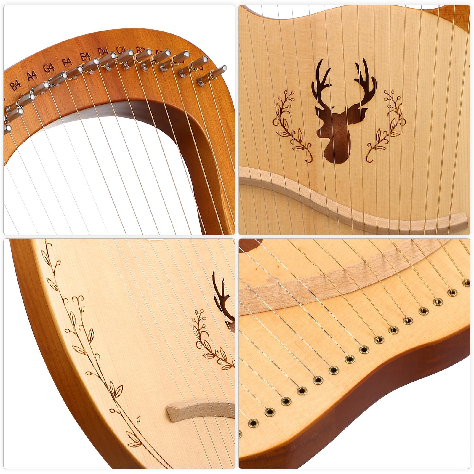 GALPADA Lira a 19 Corde in Legno con Chiave di Accordatura, Suono Chiaro e Fluido, Bordi Arrotondati, Set Completo con Borsa per Principianti, Strumento Musicale Portatile