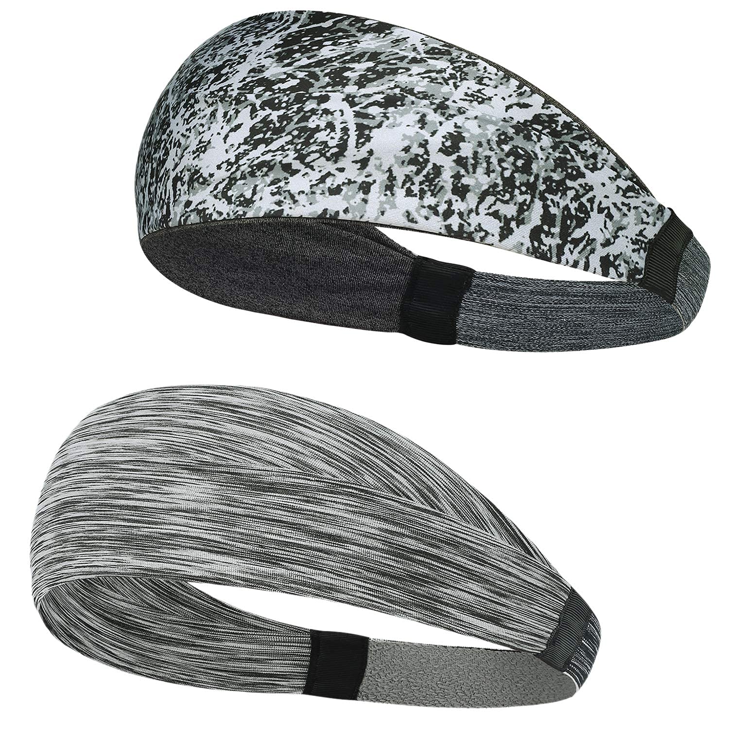 YOSUNPINGSports Headbands for Men & Women Non Slip Cooling Workout Hairband Sweat Bands for Yoga Running Basketball Gary1+Gary2