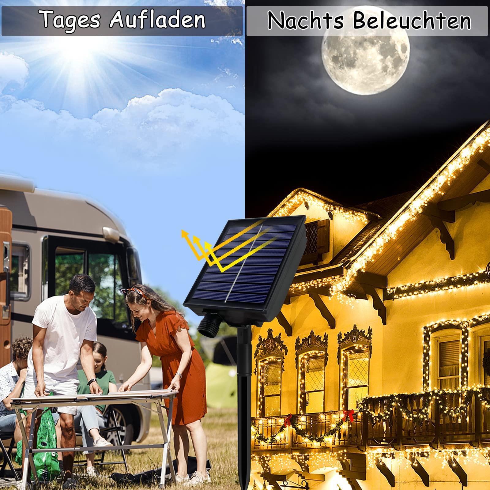 NAIZY Solar Lichterkette aussen 100m 1000LEDs Solar Weihnachtsbeleuchtung Warmweiß Lichtervorhang mit 8 Leuchtmodi Speicherfunktion & Timer & USB IP44 Wasserdicht Lichterketten Innen-Außen