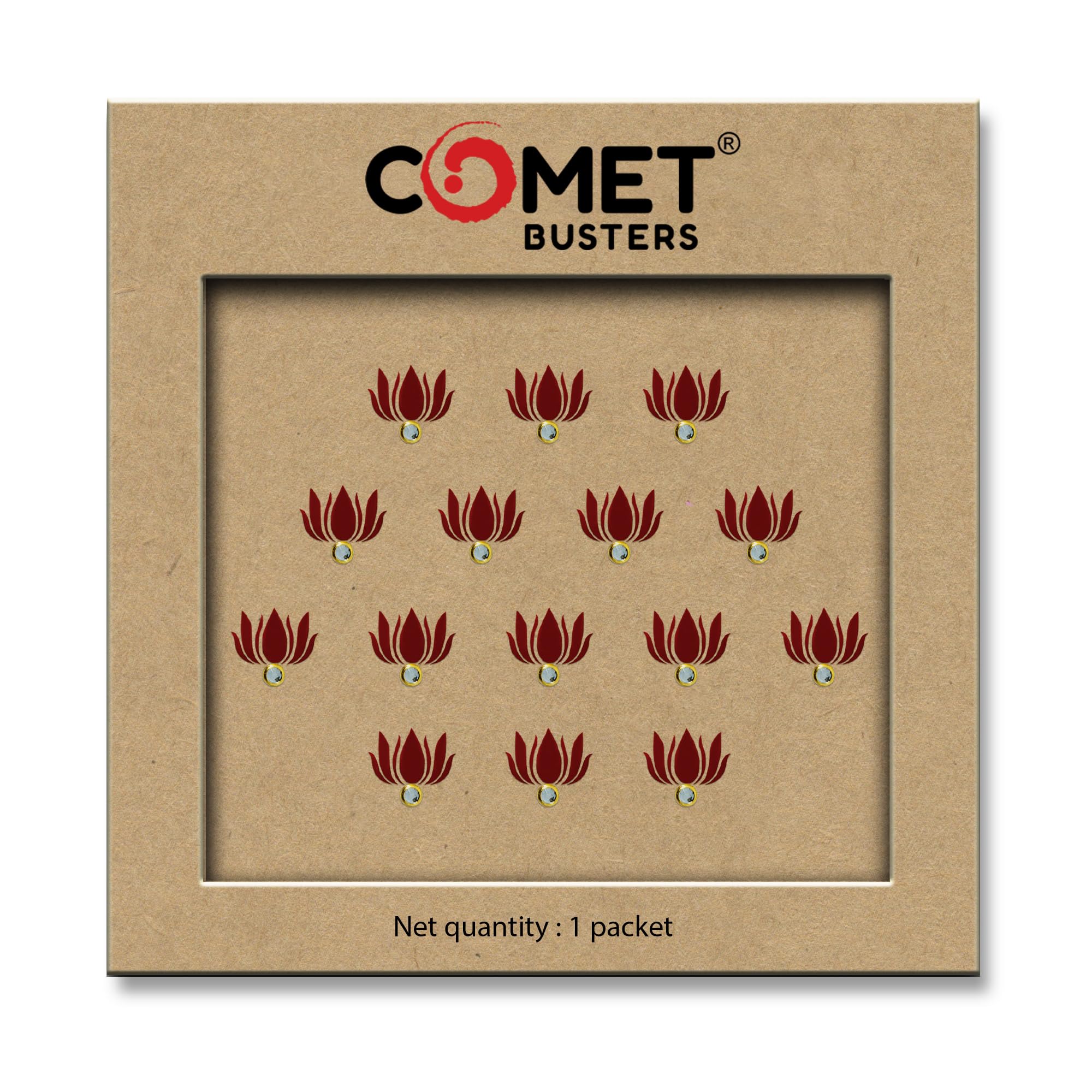 Comet Busters® Maroon Lotus Kundan Mehendi Bindis – 10mm Designer Stick-On Hand Jewellery for Women & Girls (15 Bindis) (OMEH036)-picture-19