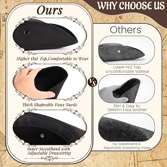 Ultrafun Pirate Hat for Women Men Colonial Tricorn Hat Halloween Pirate Costume Accessories